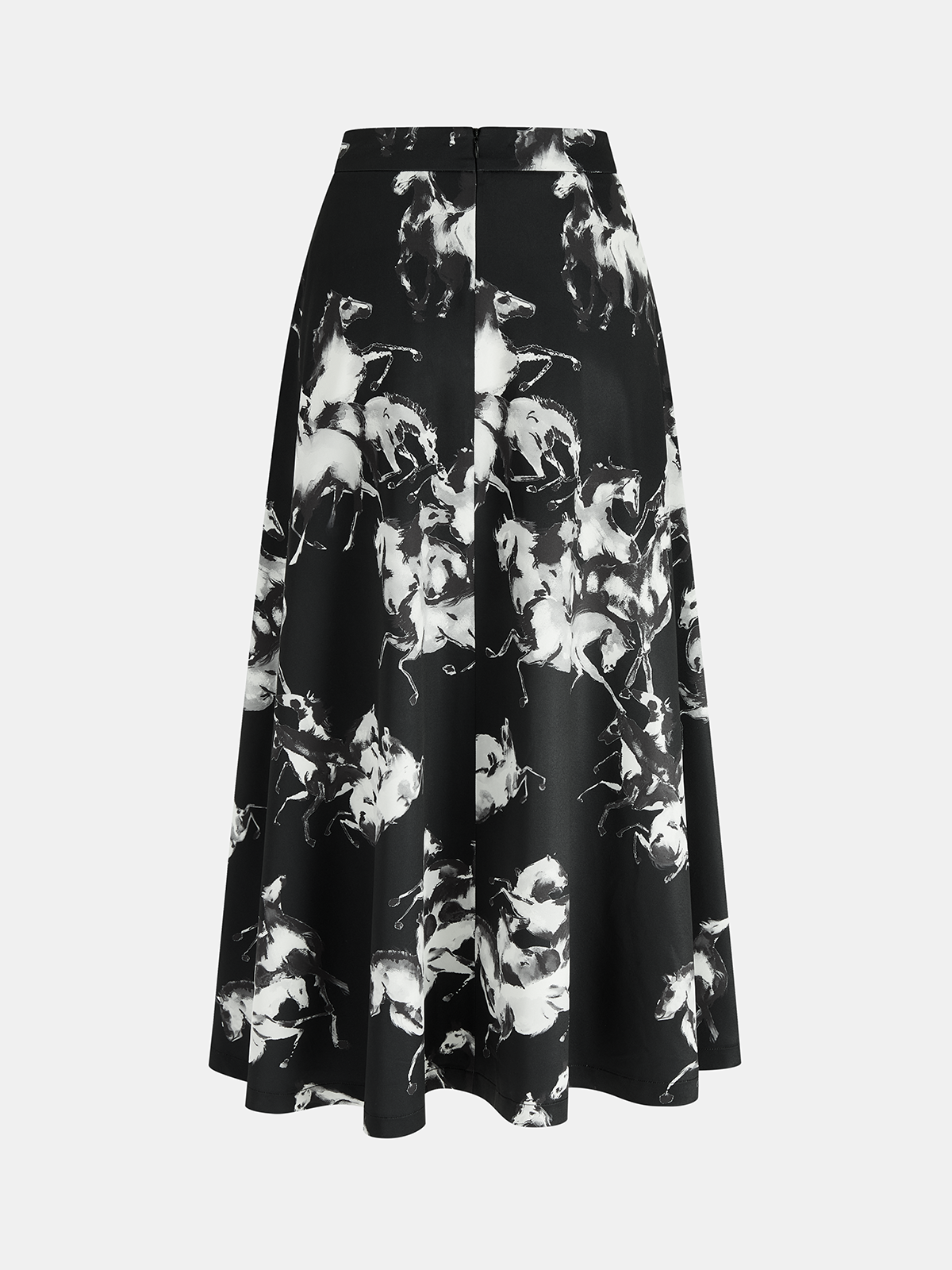 Ink Horse Print A-Line Midi Skirt for Women Casual Wear