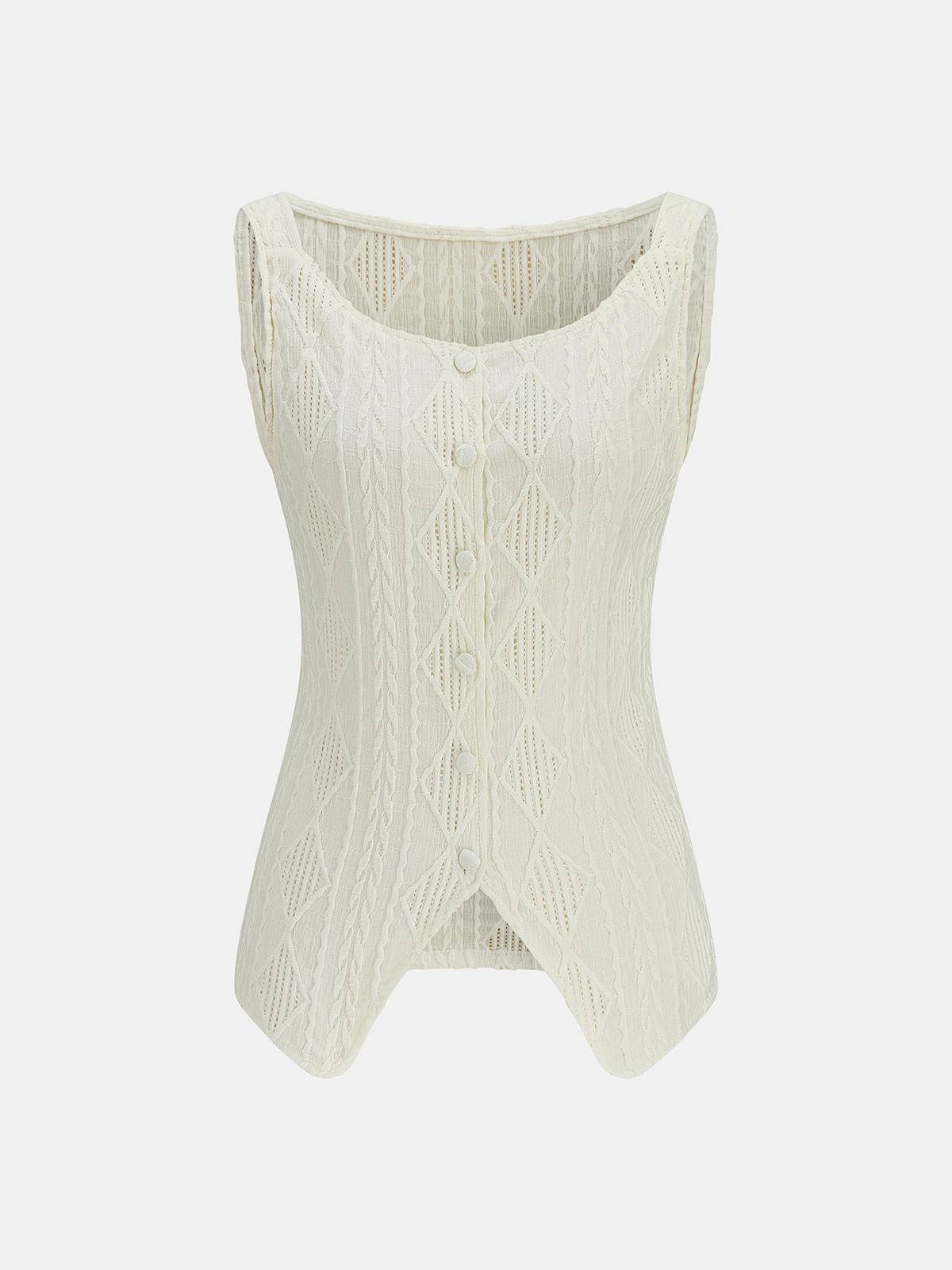 Cable Knit Button-Down Tank Top with Ribbed Trim Detail