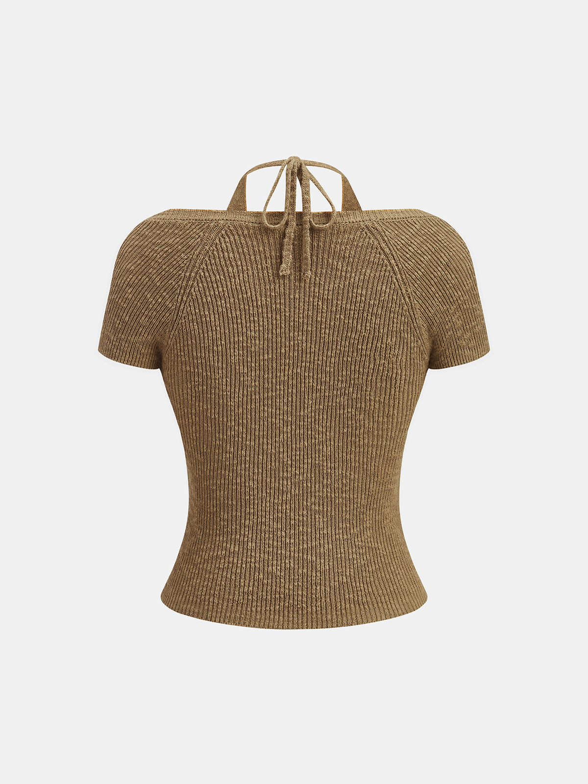 Halter Wrap Short Sleeve Knit Top Comfort Fit Casual Style