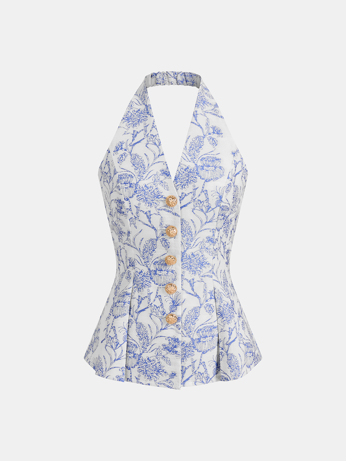 Floral Print Halter Button-Front Vest Top for Summer Casual Wear