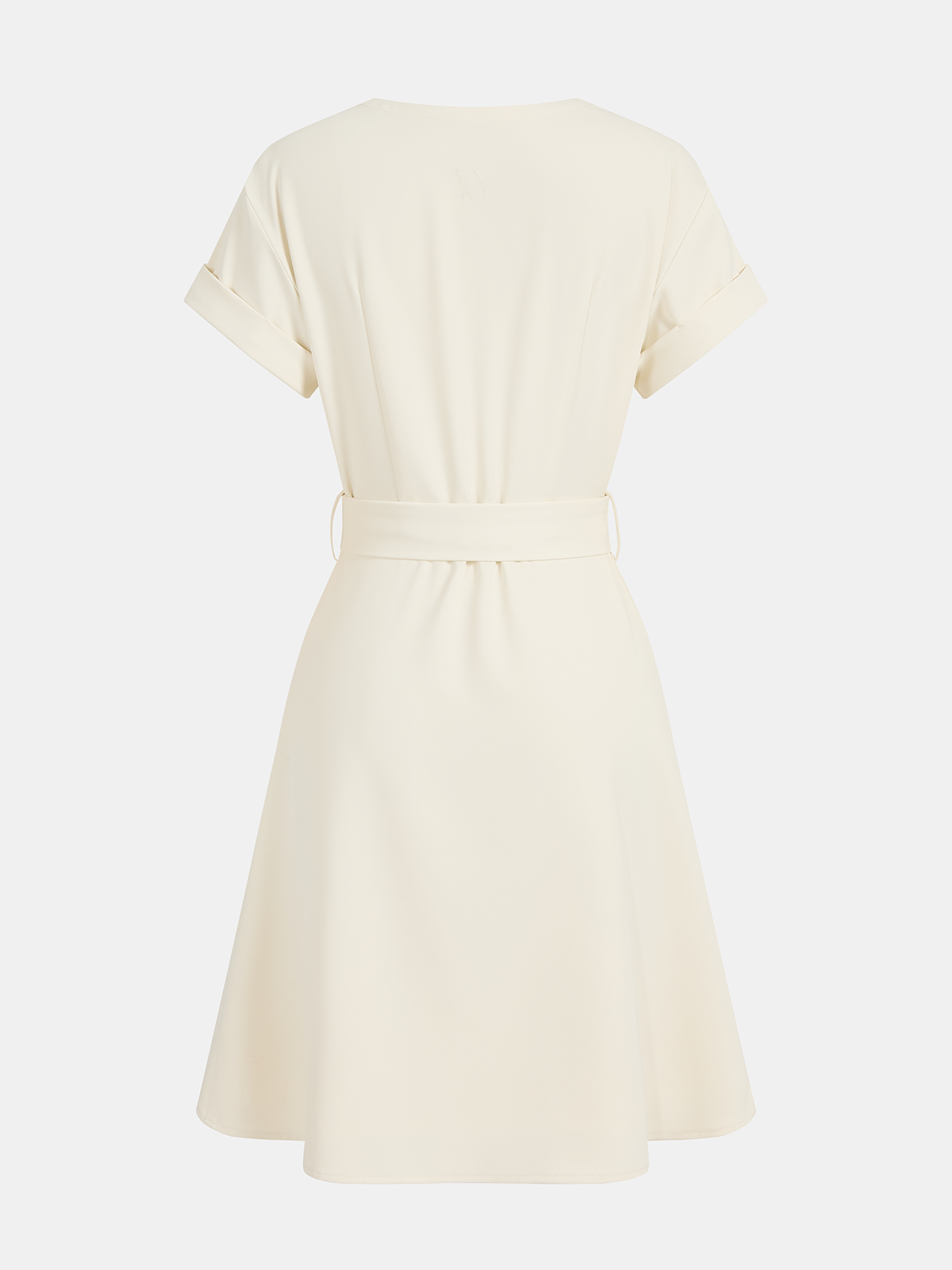 Belted V-Neck Short Sleeve Ruffle Dress with Floral Print Detail