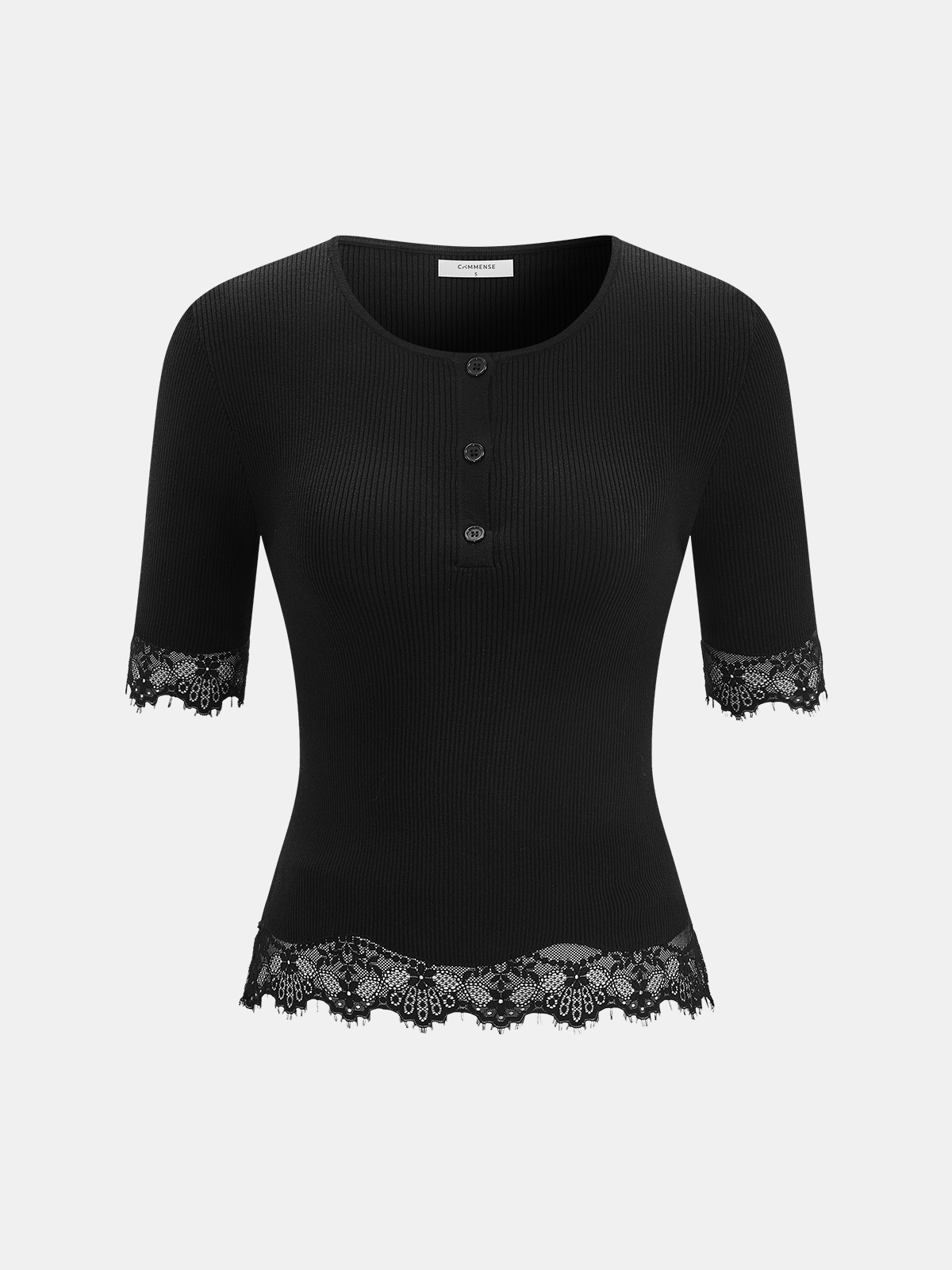 Lace Trim Button Front Rib-knit Top Women's Stylish Casual Wear