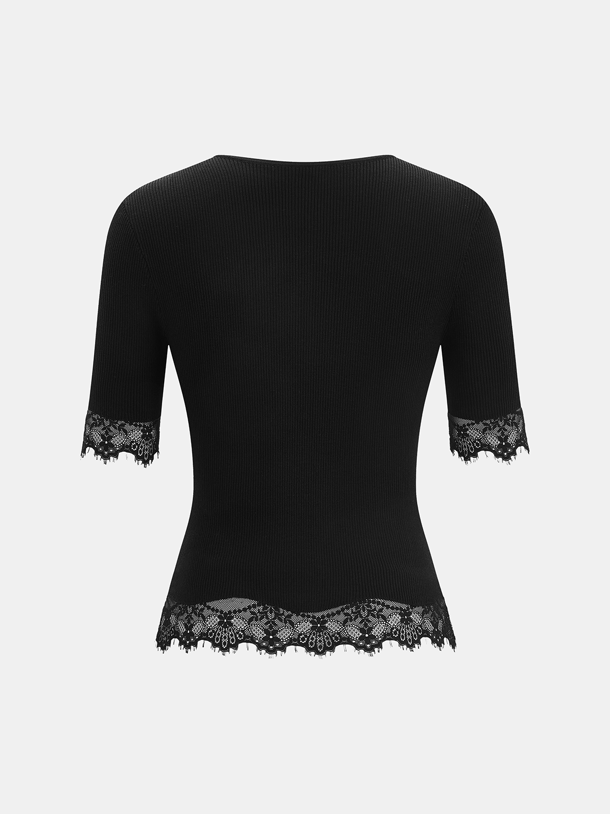 Lace Trim Button Front Rib-knit Top Women's Stylish Casual Wear