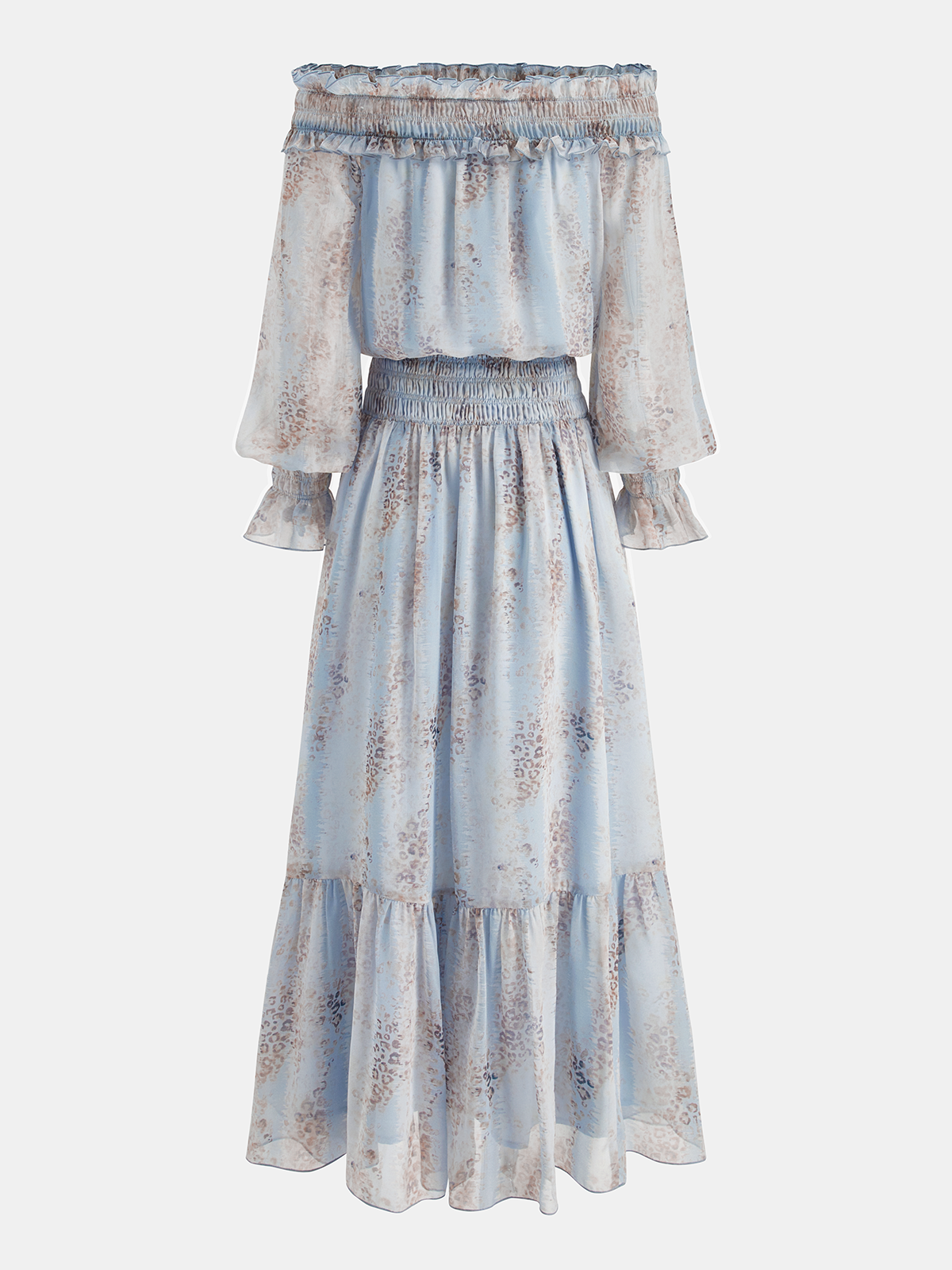 Off-Shoulder Ruffle Floral Print Maxi Dress for Summer Weddings and Events