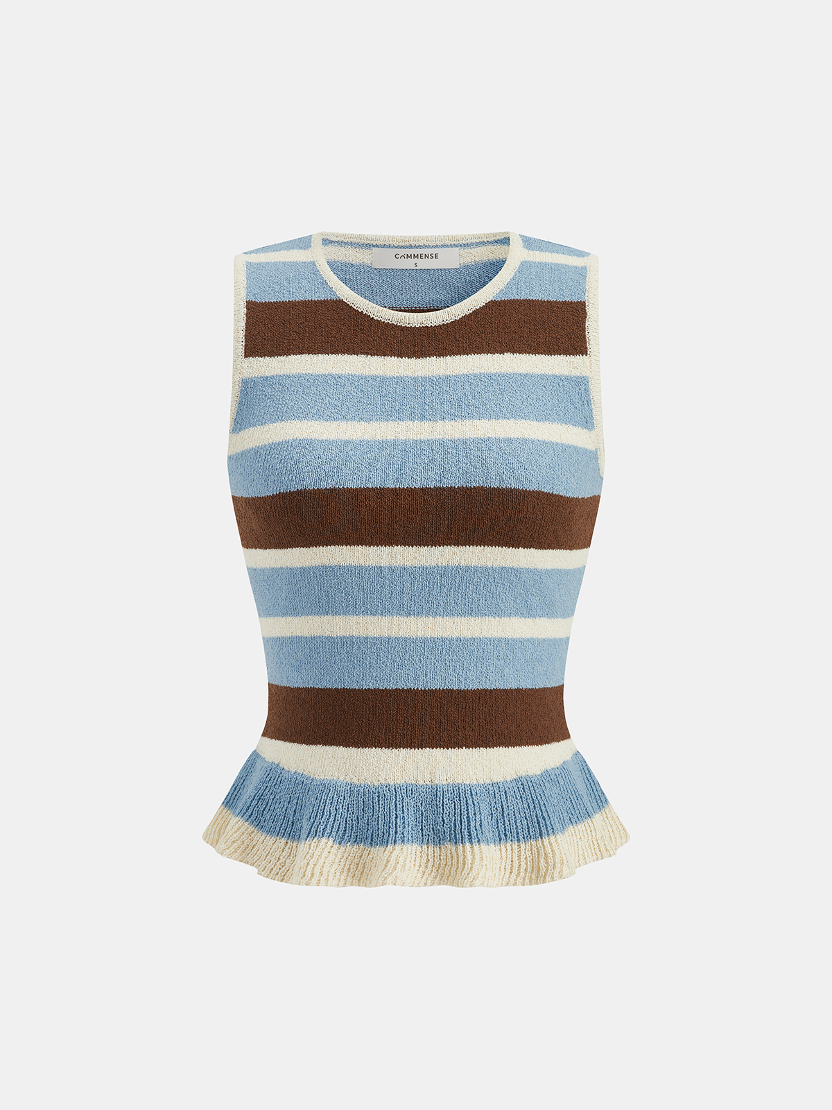Striped Ruffle Hem Sleeveless Knit Top Women's Casual Summer Wear
