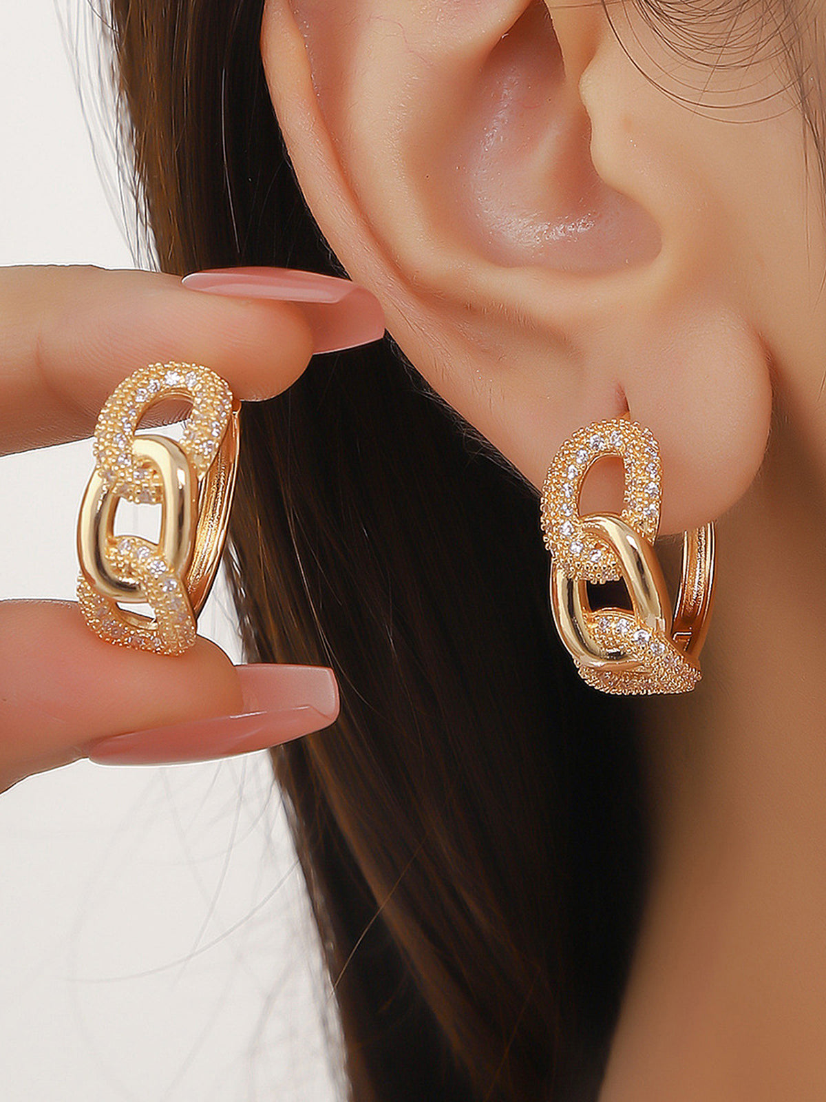 Interlocking Linked Zircon Hoop Earrings for Women in Sterling Silver