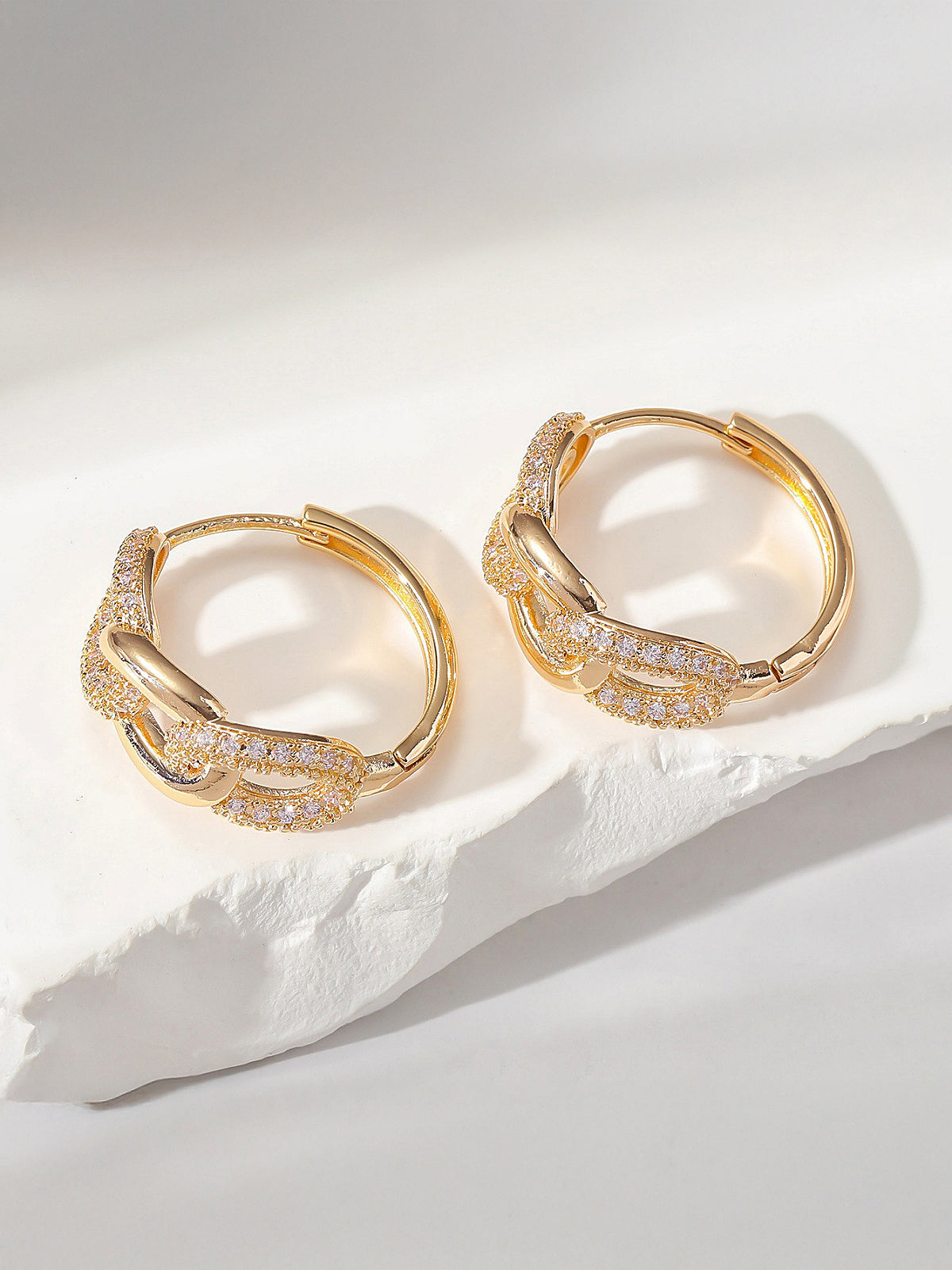 Interlocking Linked Zircon Hoop Earrings for Women in Sterling Silver