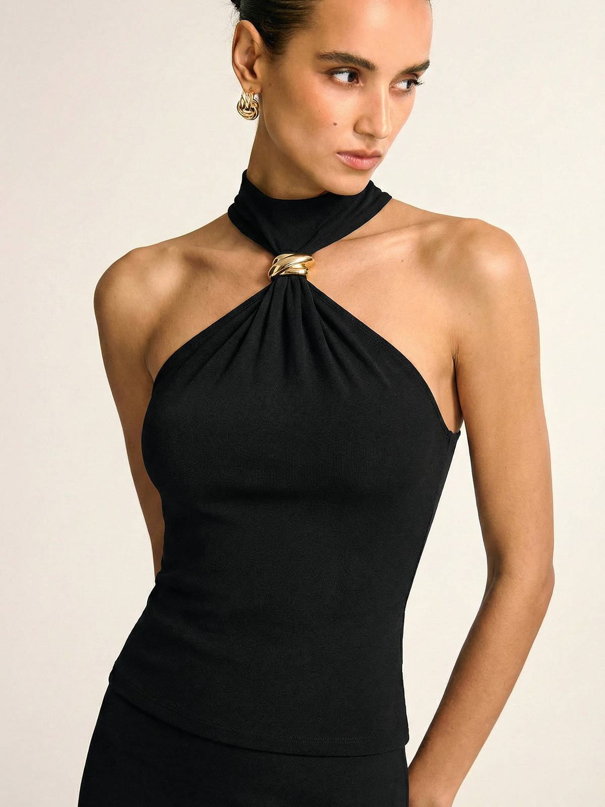 Metal Detail Halter Neck Fitted Top for Evening Wear