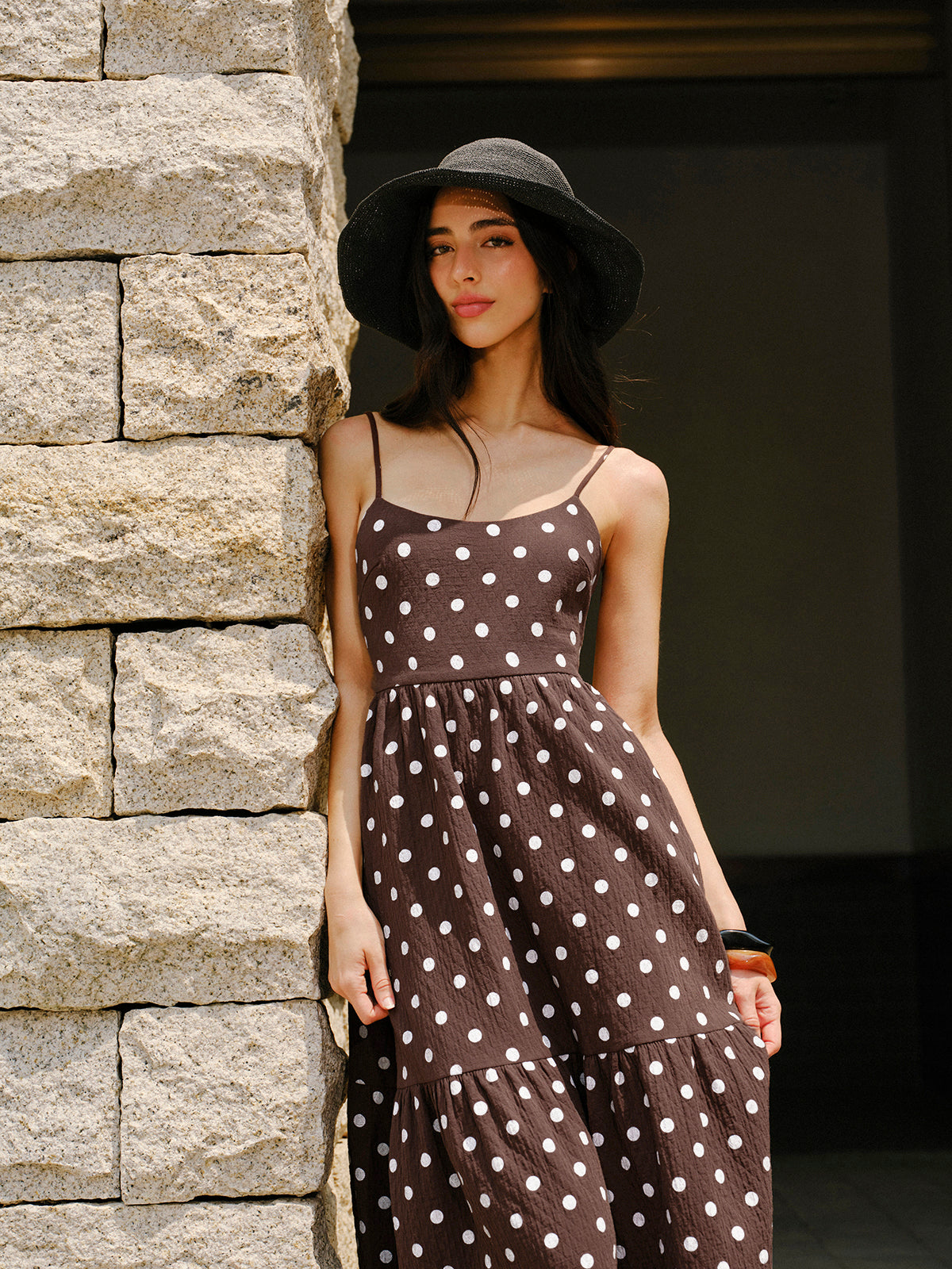 Cotton Backless Polka Dot Dress with Ruffle Trim