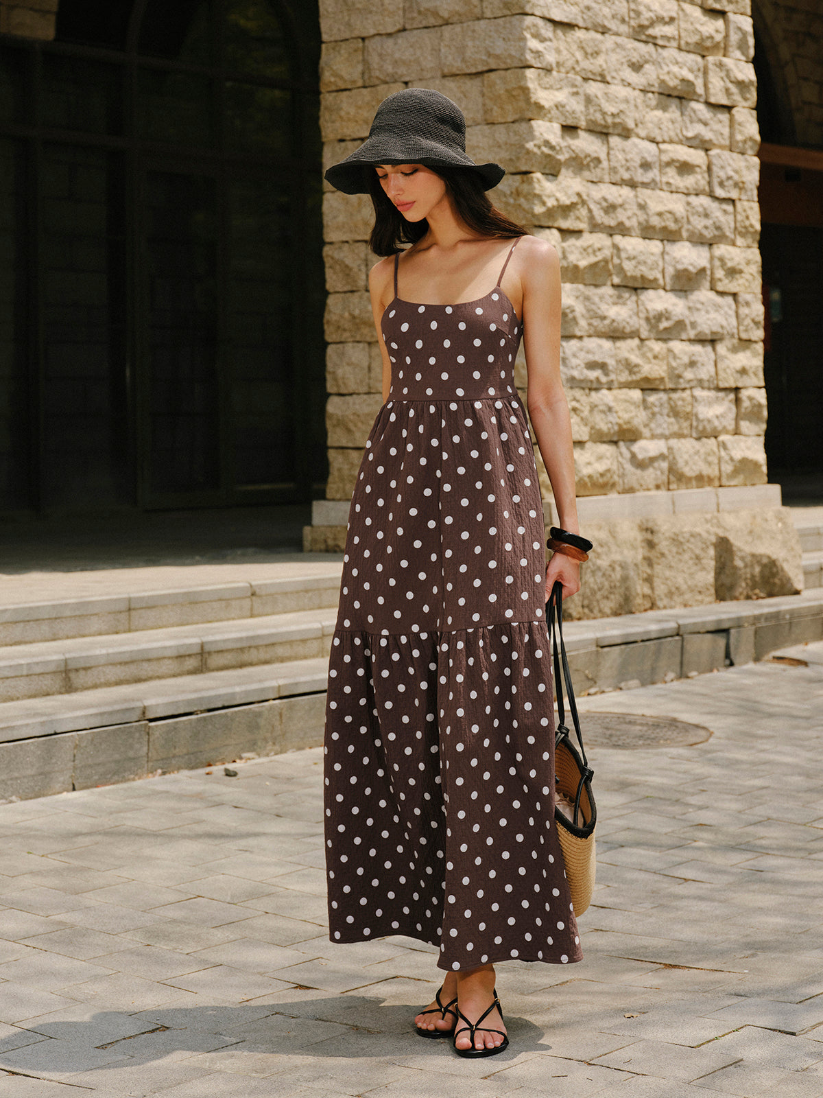 Cotton Backless Polka Dot Dress with Ruffle Trim