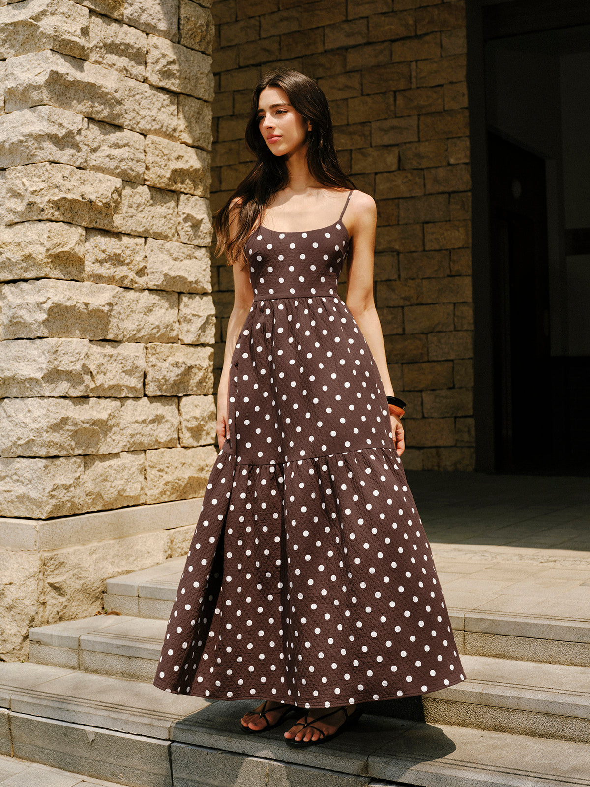 Cotton Backless Polka Dot Dress with Ruffle Trim