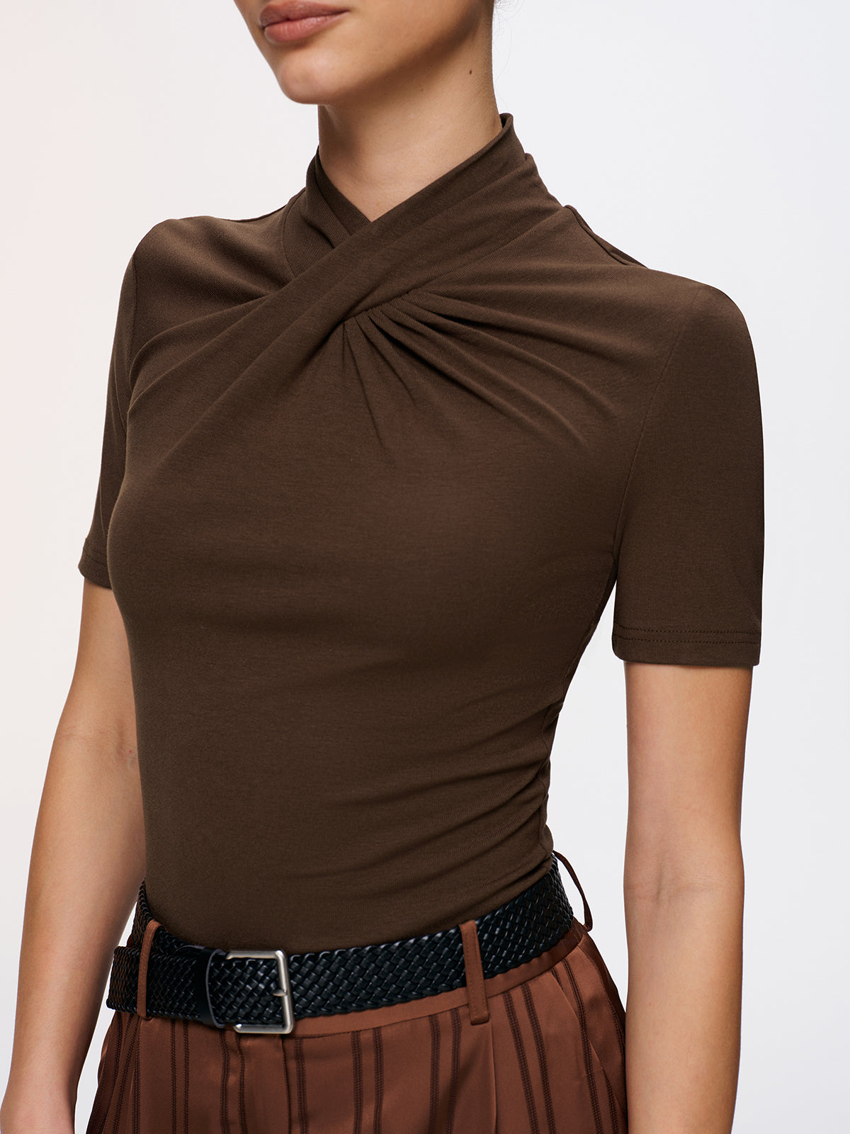 Twist-Front Short-Sleeve Top for Women Casual Wear