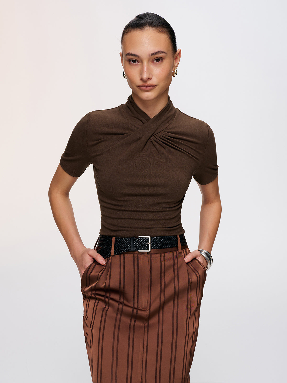 Twist-Front Short-Sleeve Top for Women Casual Wear