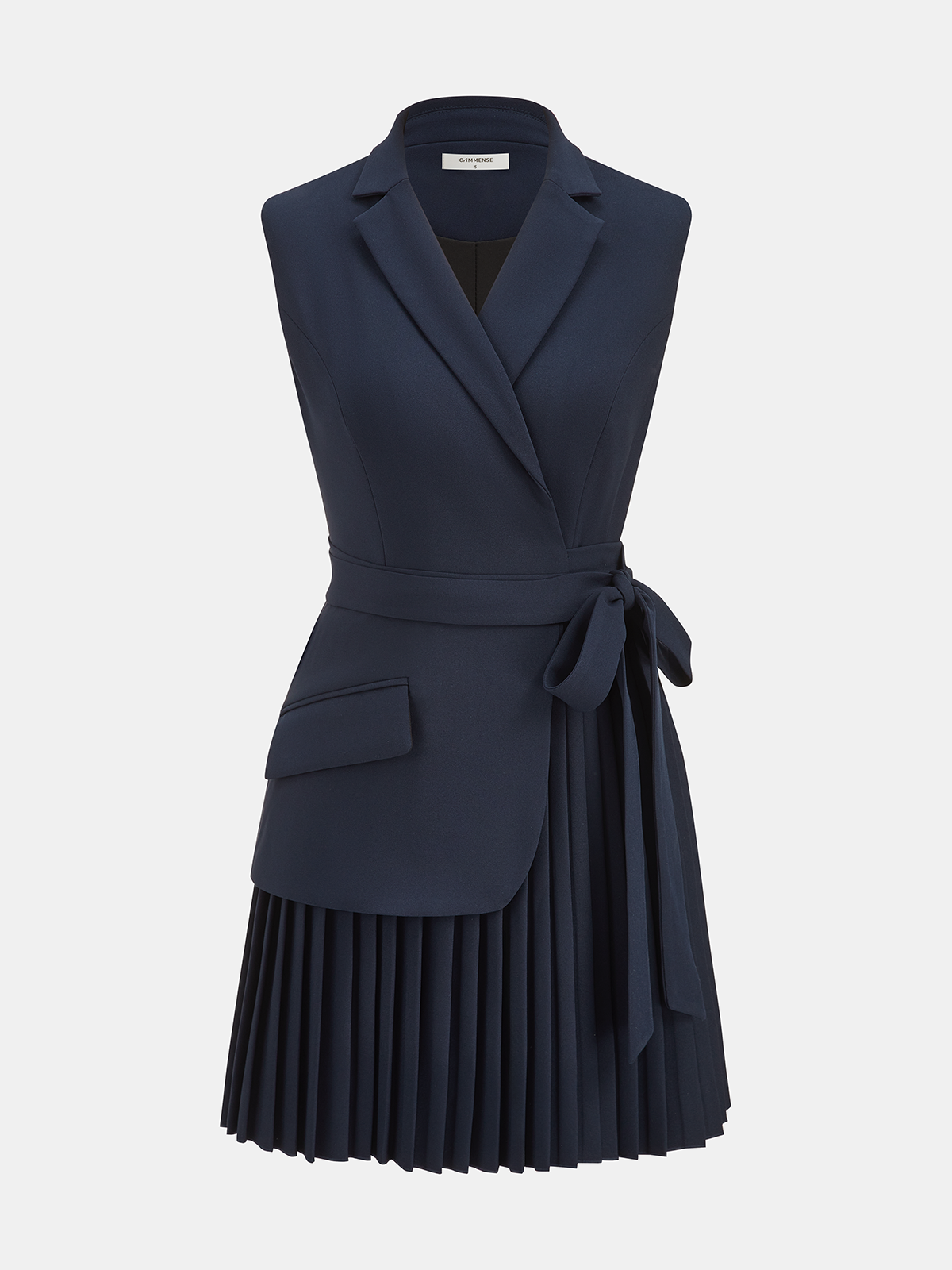 Belted Pleated Sleeveless Blazer Dress for Women Professional Wear
