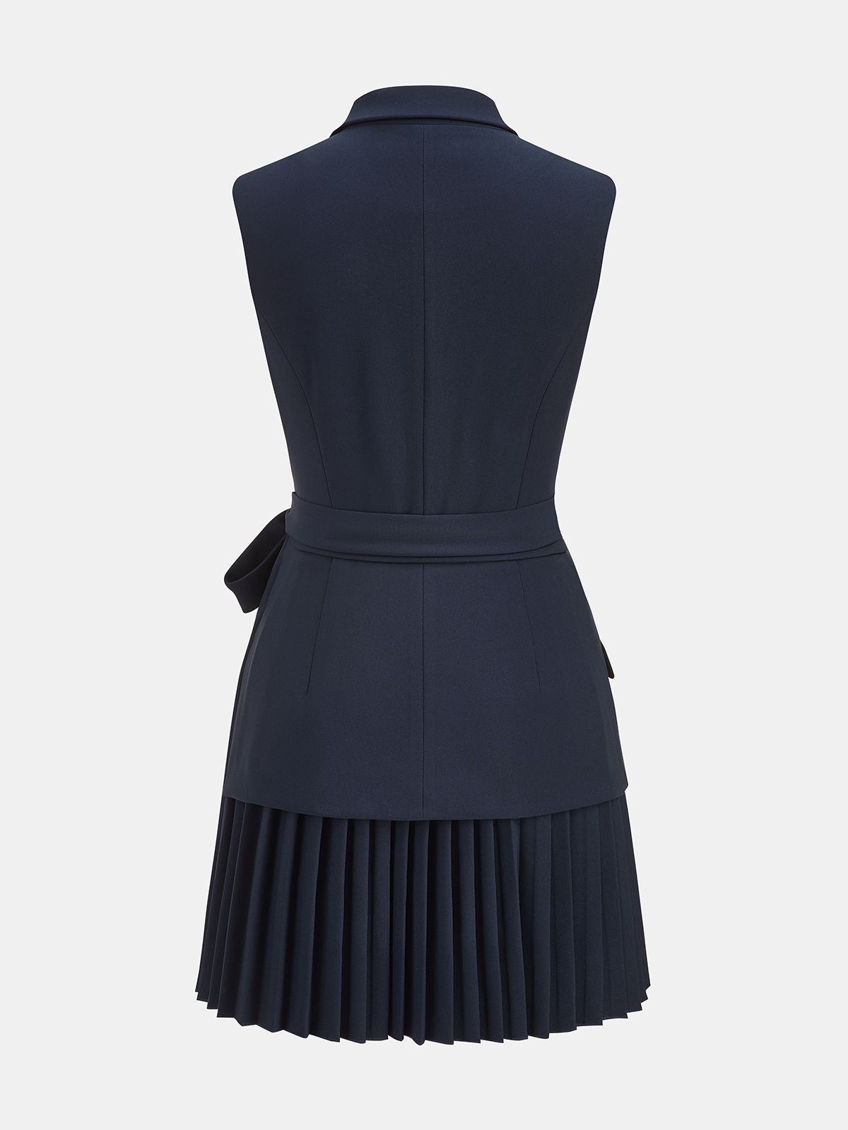 Belted Pleated Sleeveless Blazer Dress for Women Professional Wear