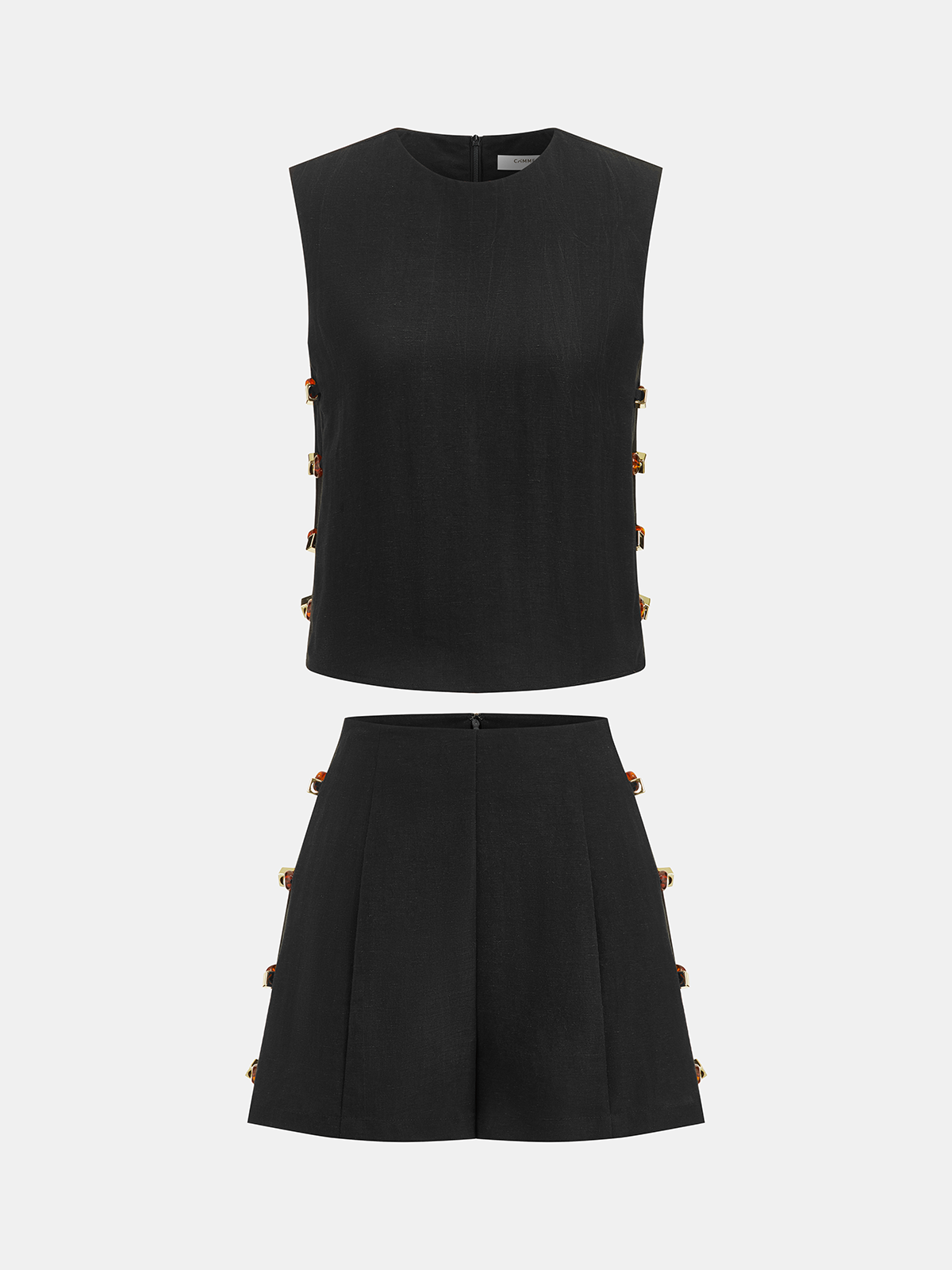 Tortoiseshell Detail Sleeveless Top & Shorts Set for Women Summer Casual