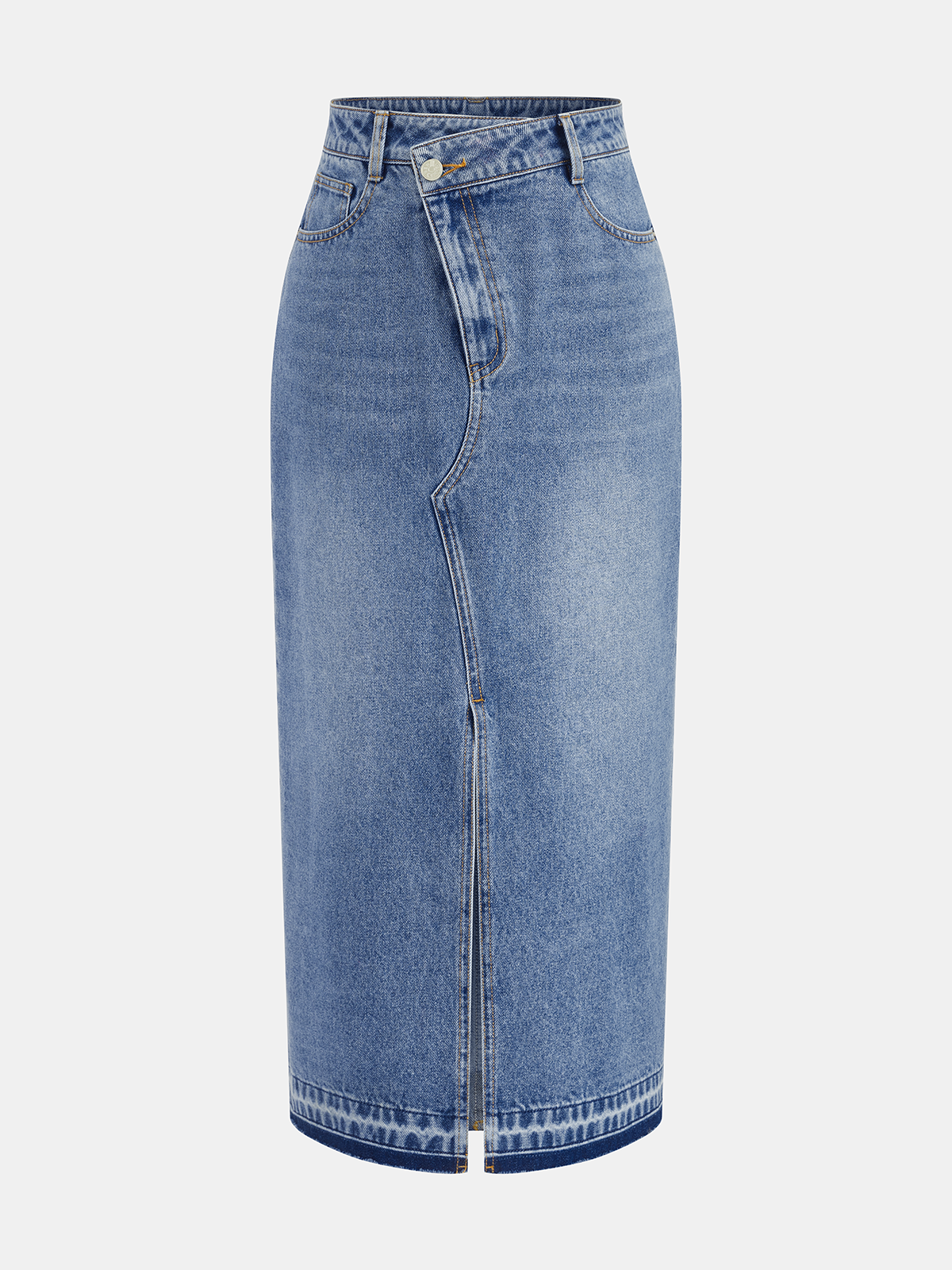 Denim Asymmetric Slit Midi Skirt for Women with Stylish Casual Design