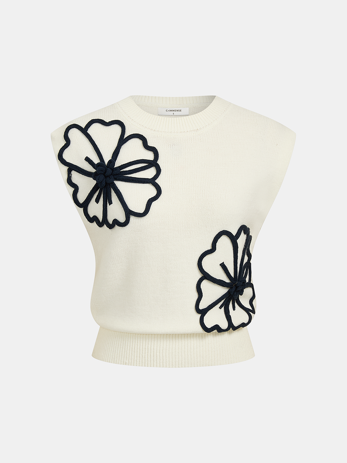 3D Floral Appliqué Knit Vest for Women Spring Collection