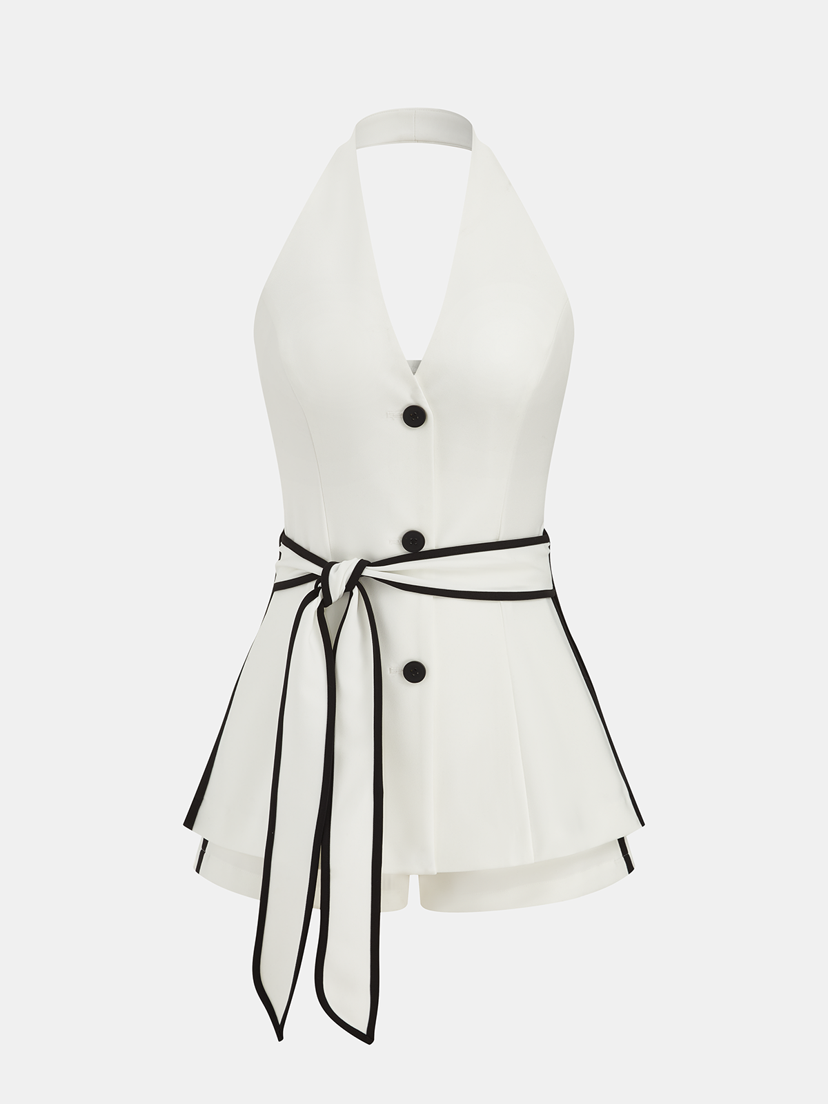 Contrast Trim Belted Halter Top & Shorts Set - Casual Summer Outfit
