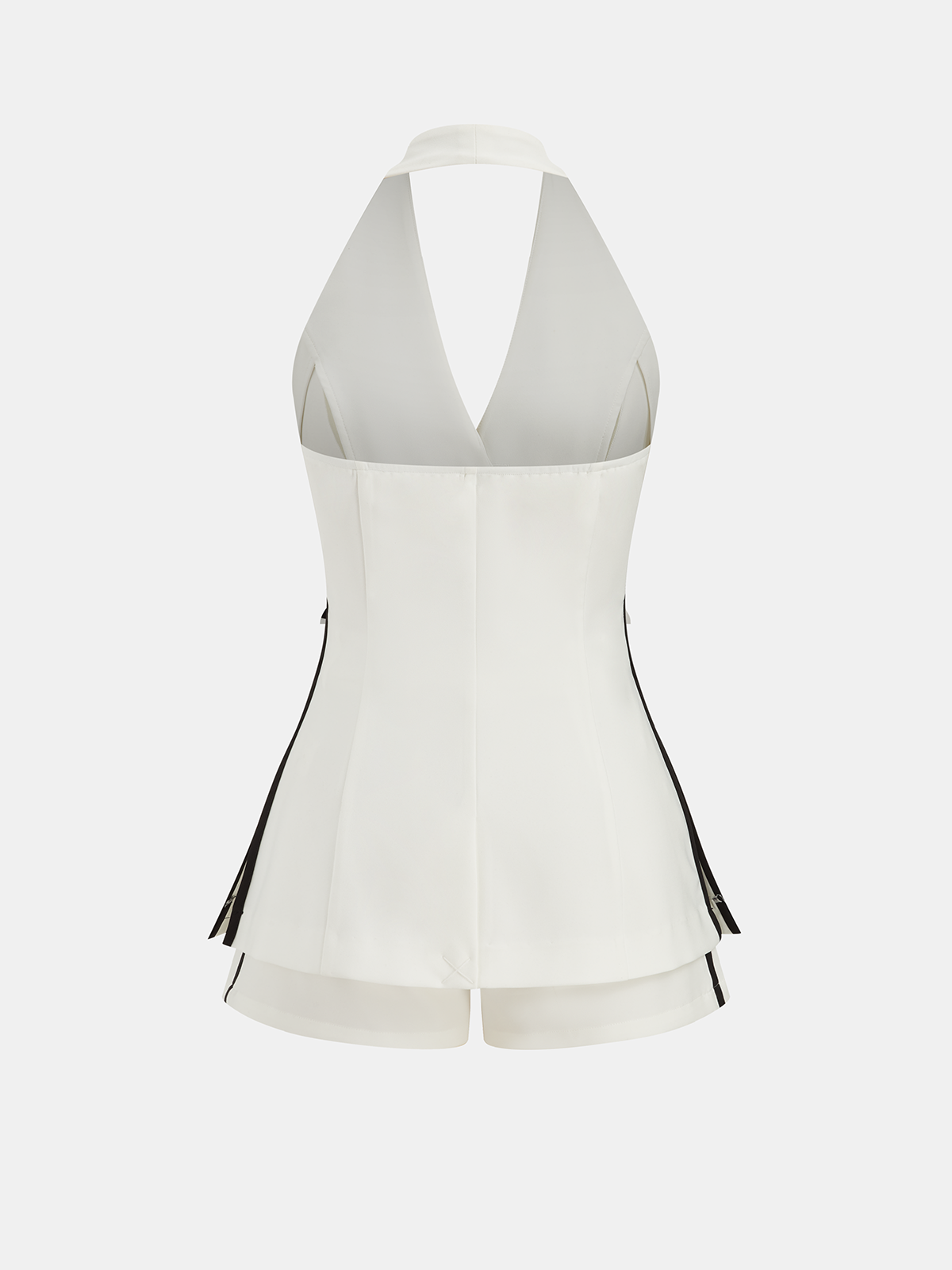 Contrast Trim Belted Halter Top & Shorts Set - Casual Summer Outfit