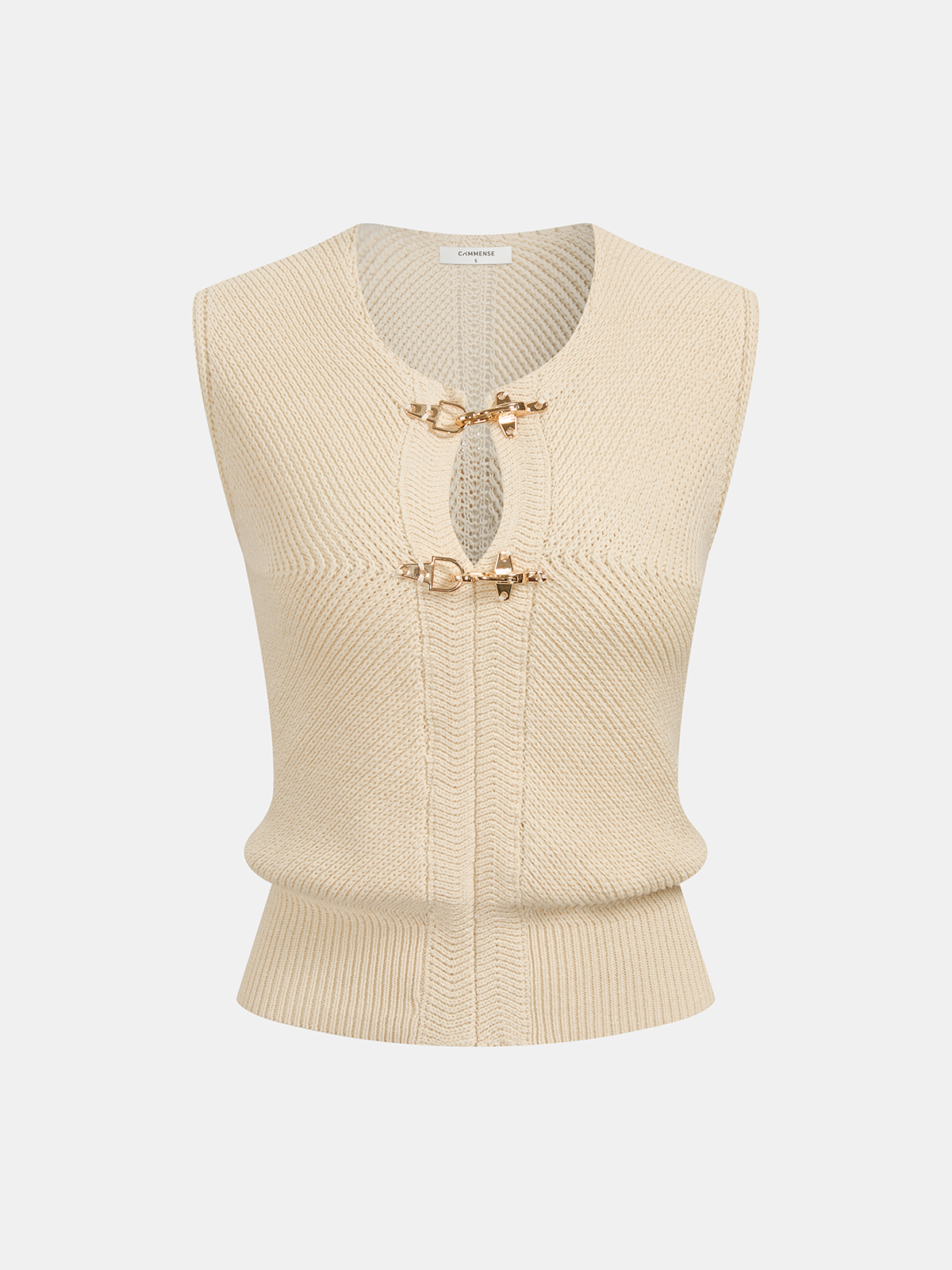 Metal Buckle Sleeveless V-Neck Knit Vest Women's Fashion Layering Top