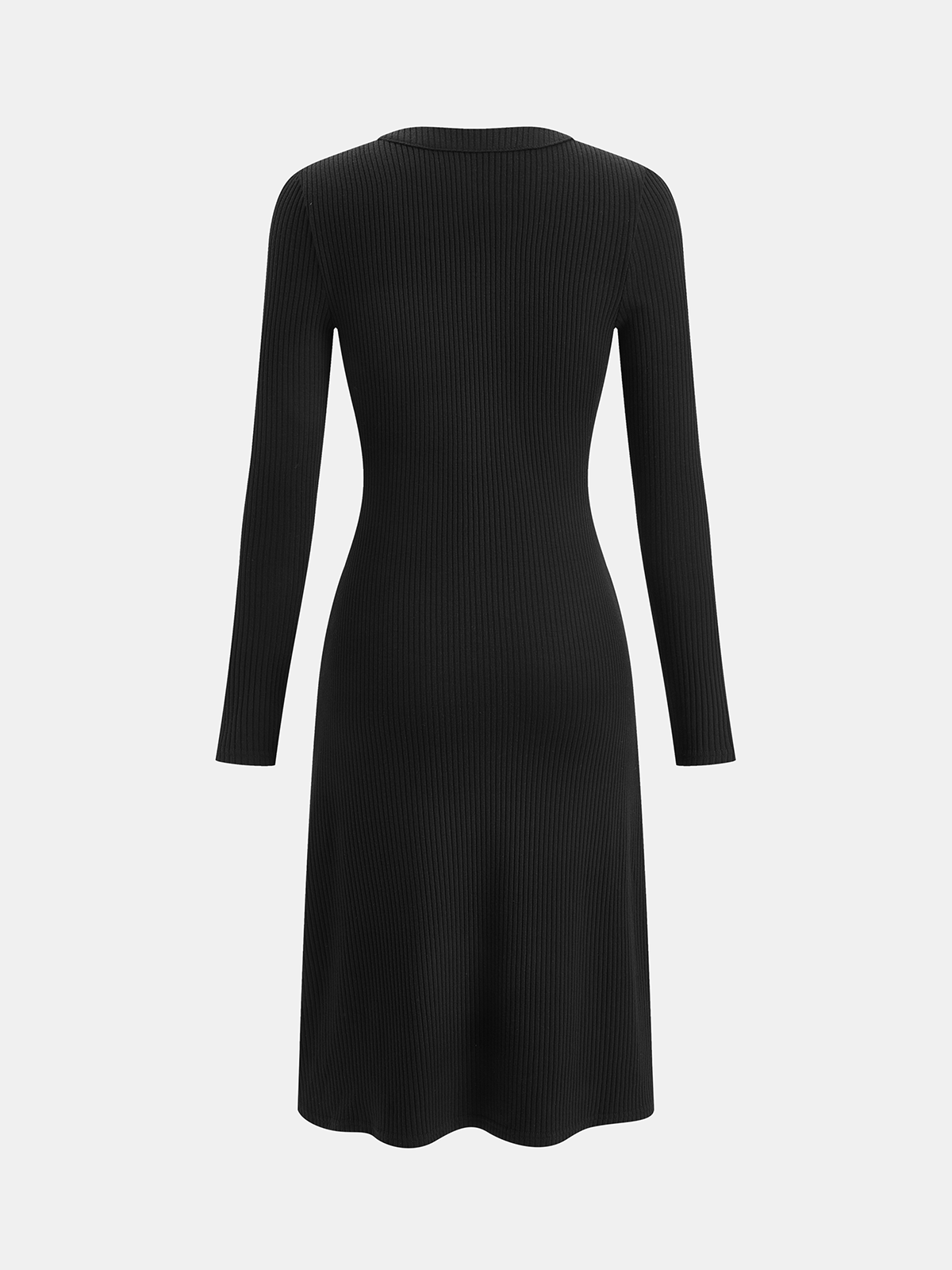 Long Sleeve Rib Knit Button Down Midi Dress with Side Slits and Belt