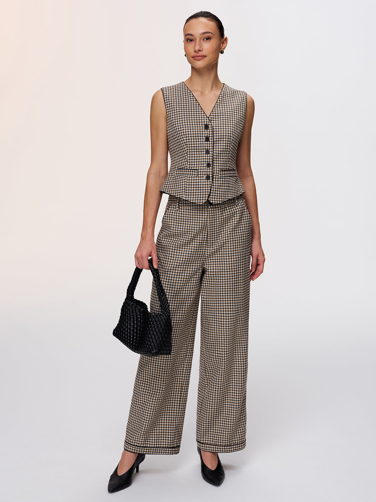 Plaid Vest & Wide Leg Pants Set for Women Trendy Casual Outfit