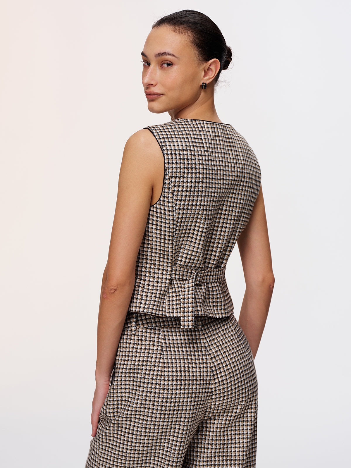 Plaid Vest & Wide Leg Pants Set for Women Trendy Casual Outfit