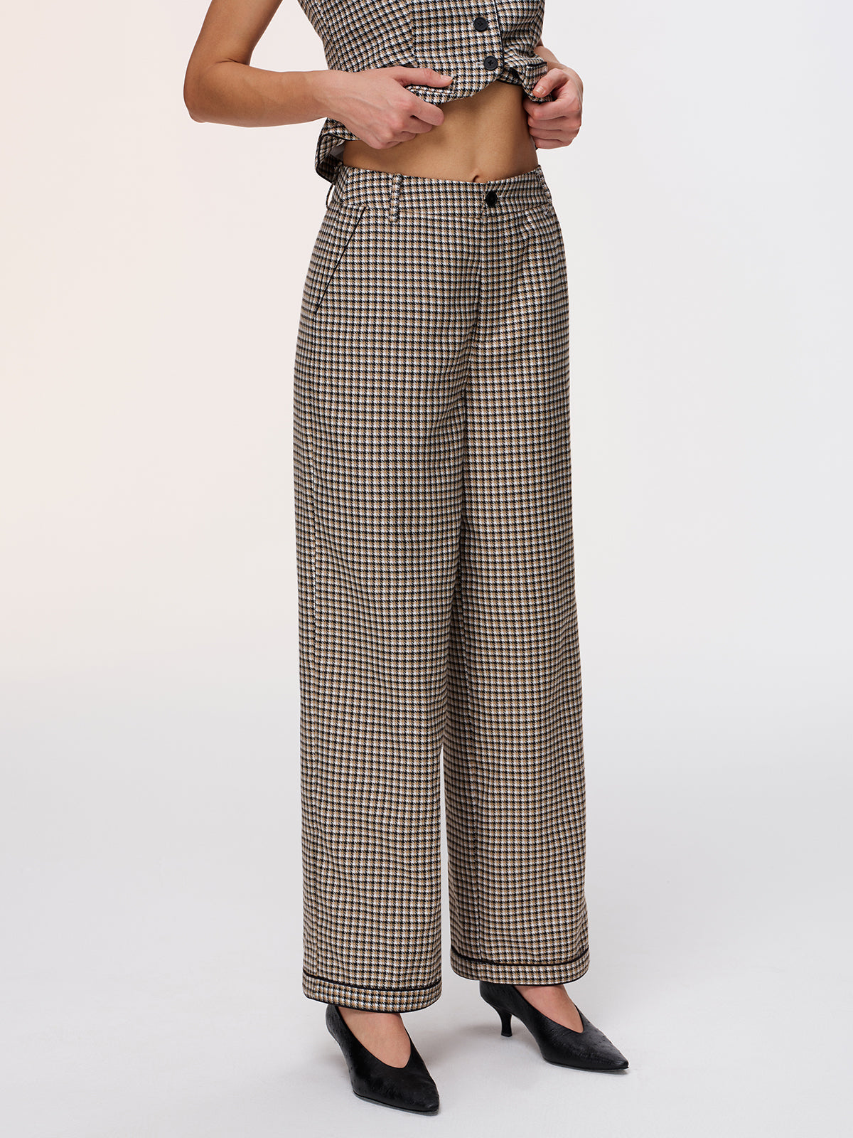 Plaid Vest & Wide Leg Pants Set for Women Trendy Casual Outfit