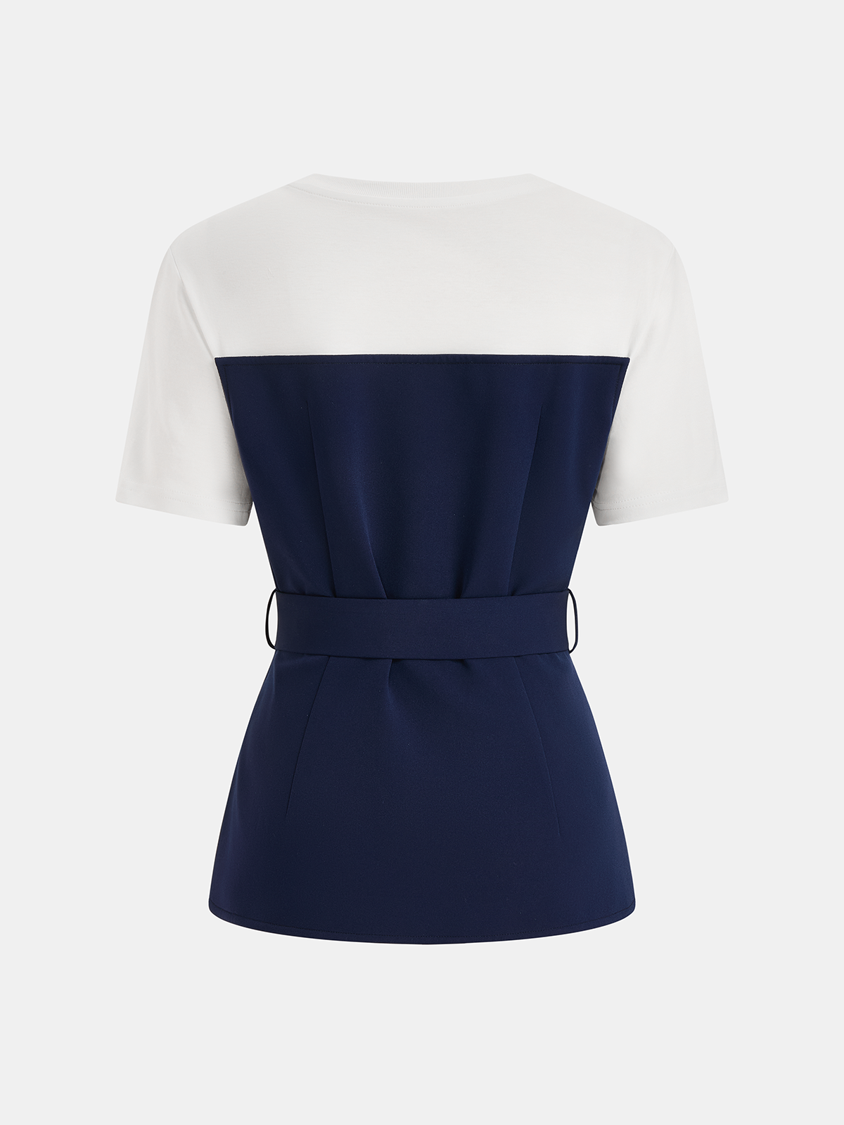 2 in 1 Belted Patchwork Short Sleeve Top for Women, Casual Summer Wear