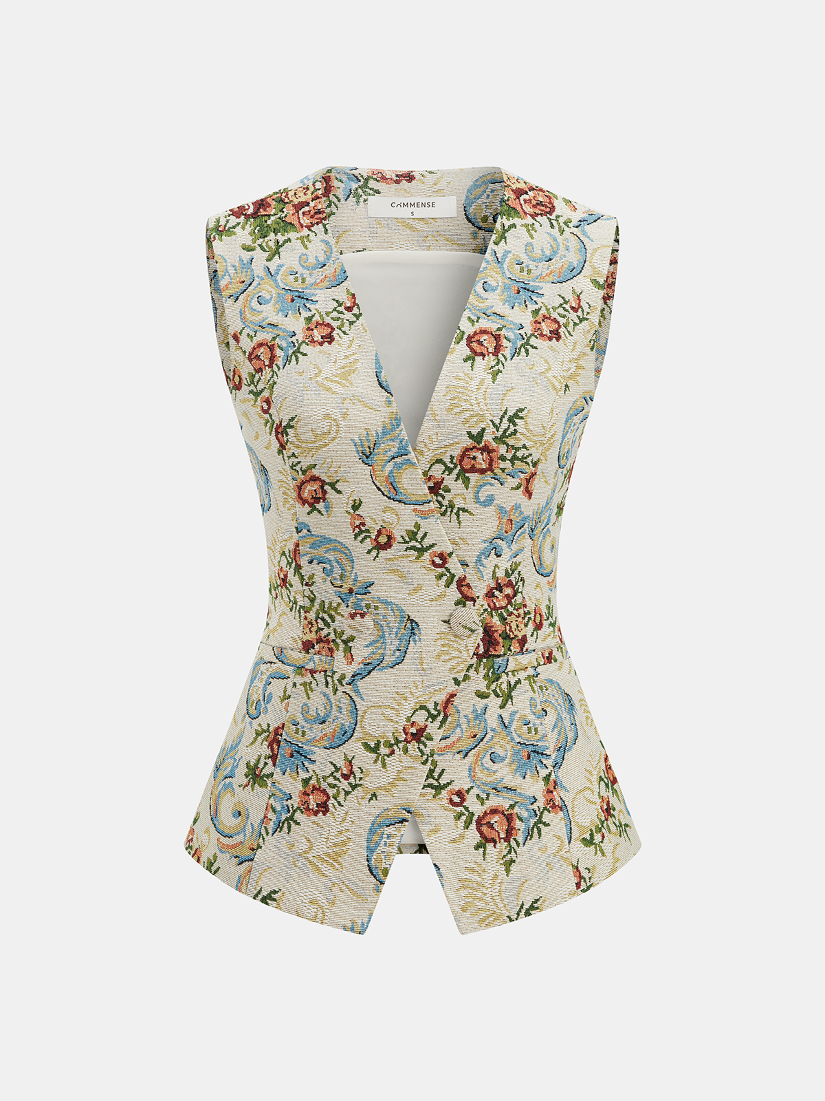 Vintage Floral Tailored Vest with Button Detail and Back Adjuster