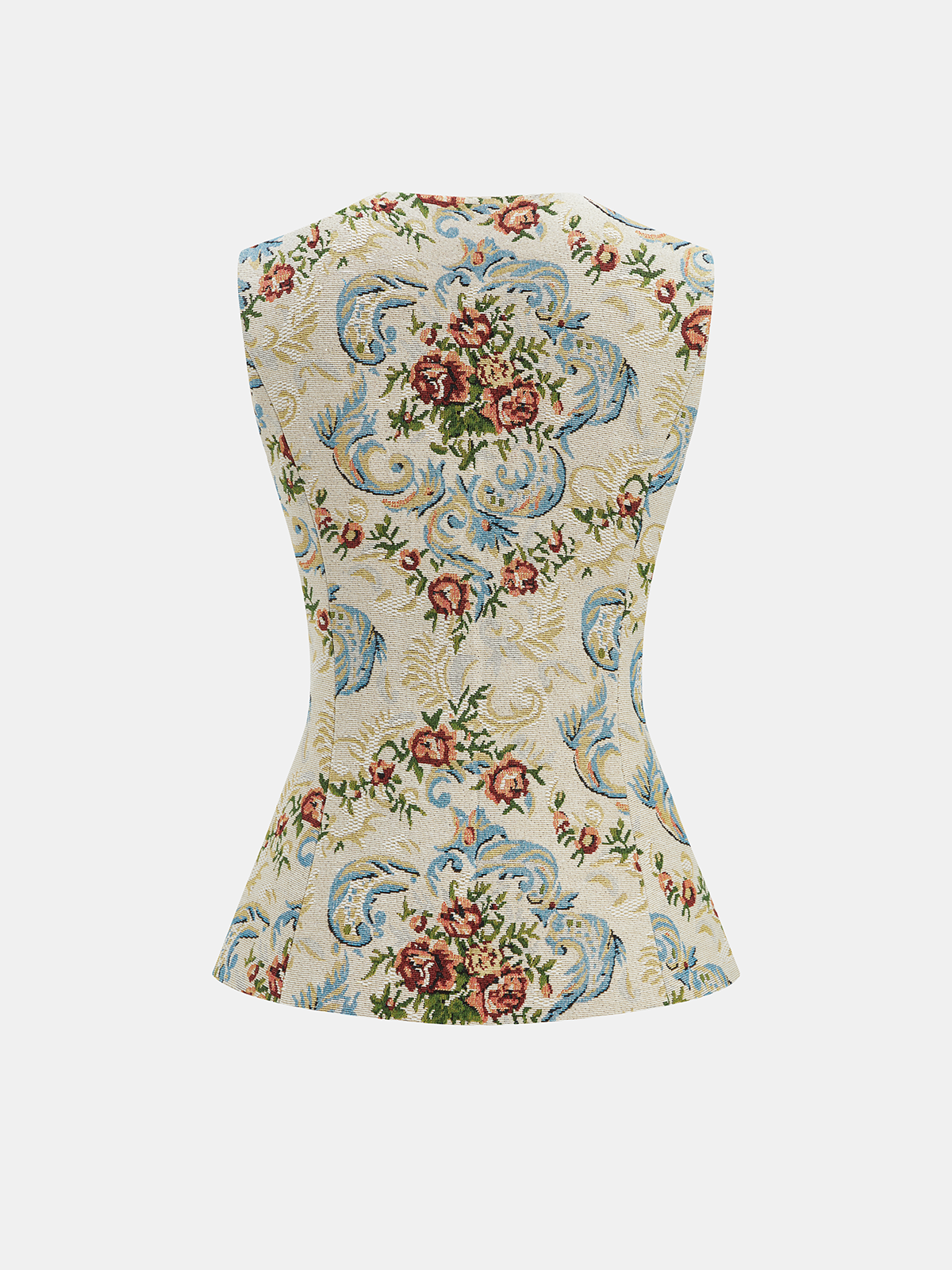 Vintage Floral Tailored Vest with Button Detail and Back Adjuster