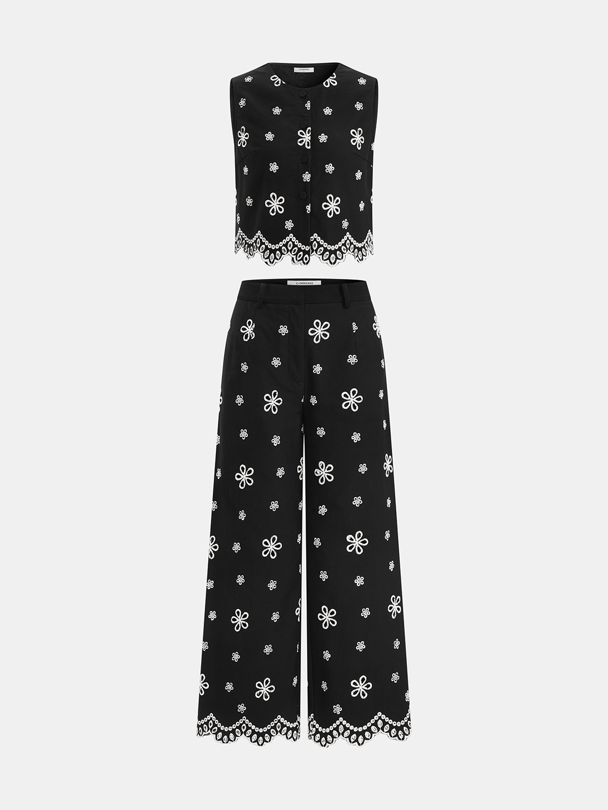 Embroidered Floral Cotton Top & Pants Set for Women Spring Outfit