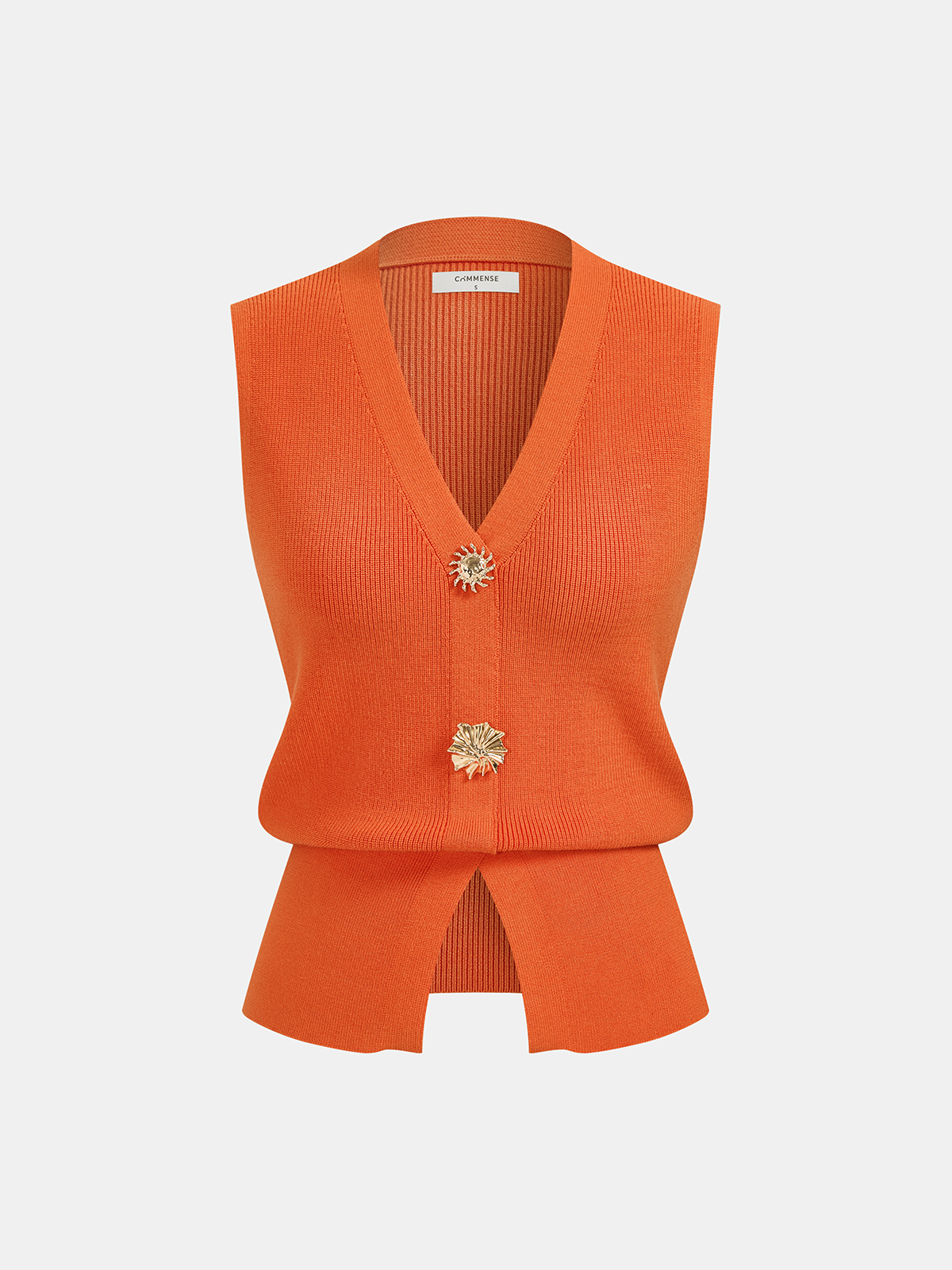 Decorative Button V Neck Knit Vest with Sleeveless Design for Women