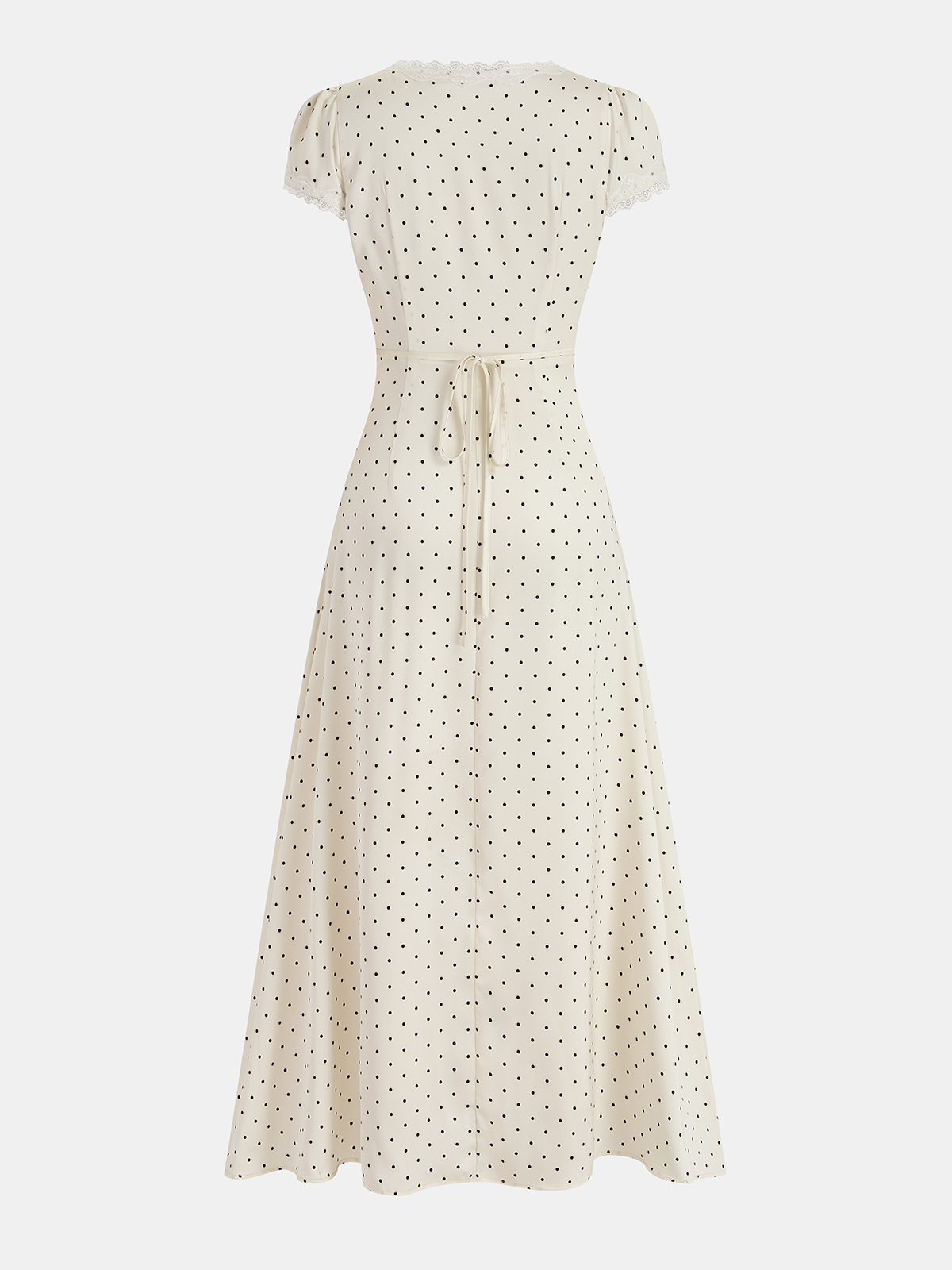 Polka Dot Lace Trim Midi Dress with Ruffle Detail