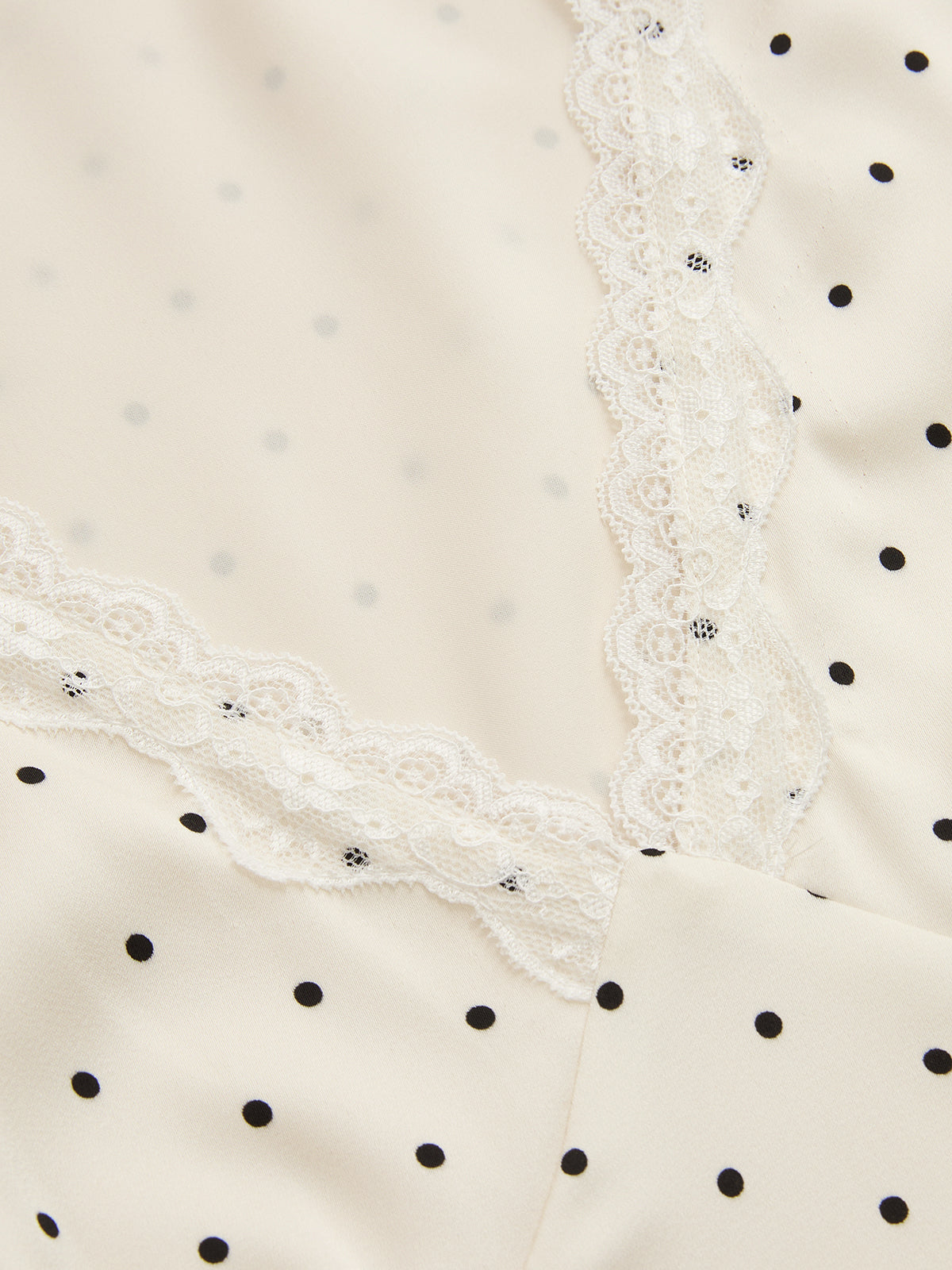 Polka Dot Lace Trim Midi Dress with Ruffle Detail