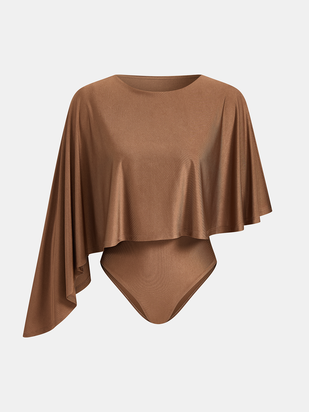 Asymmetric Cape Sleeve Slinky Knit Bodysuit for Women, Stretchy Elegant Top