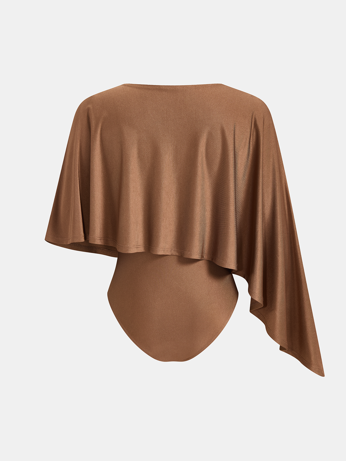 Asymmetric Cape Sleeve Slinky Knit Bodysuit for Women, Stretchy Elegant Top