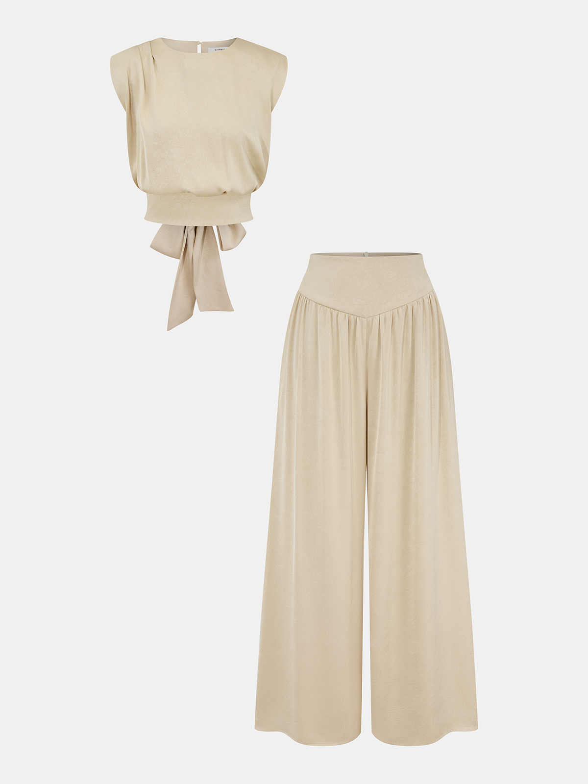 Sleeveless Tie-Waist Top & Wide-Leg Pants Set for Women, Casual Summer Outfit