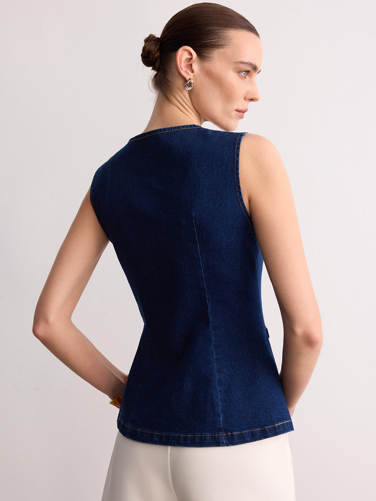 Sleeveless Denim Buckle Vest for Men Casual Outdoor