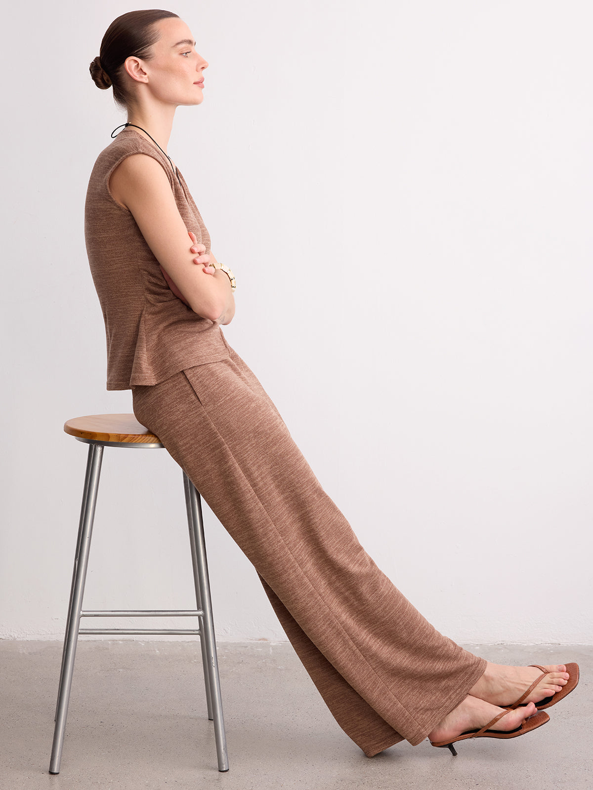 Wrap-Front Sleeveless Knit Top & Pants Set for Casual Wear