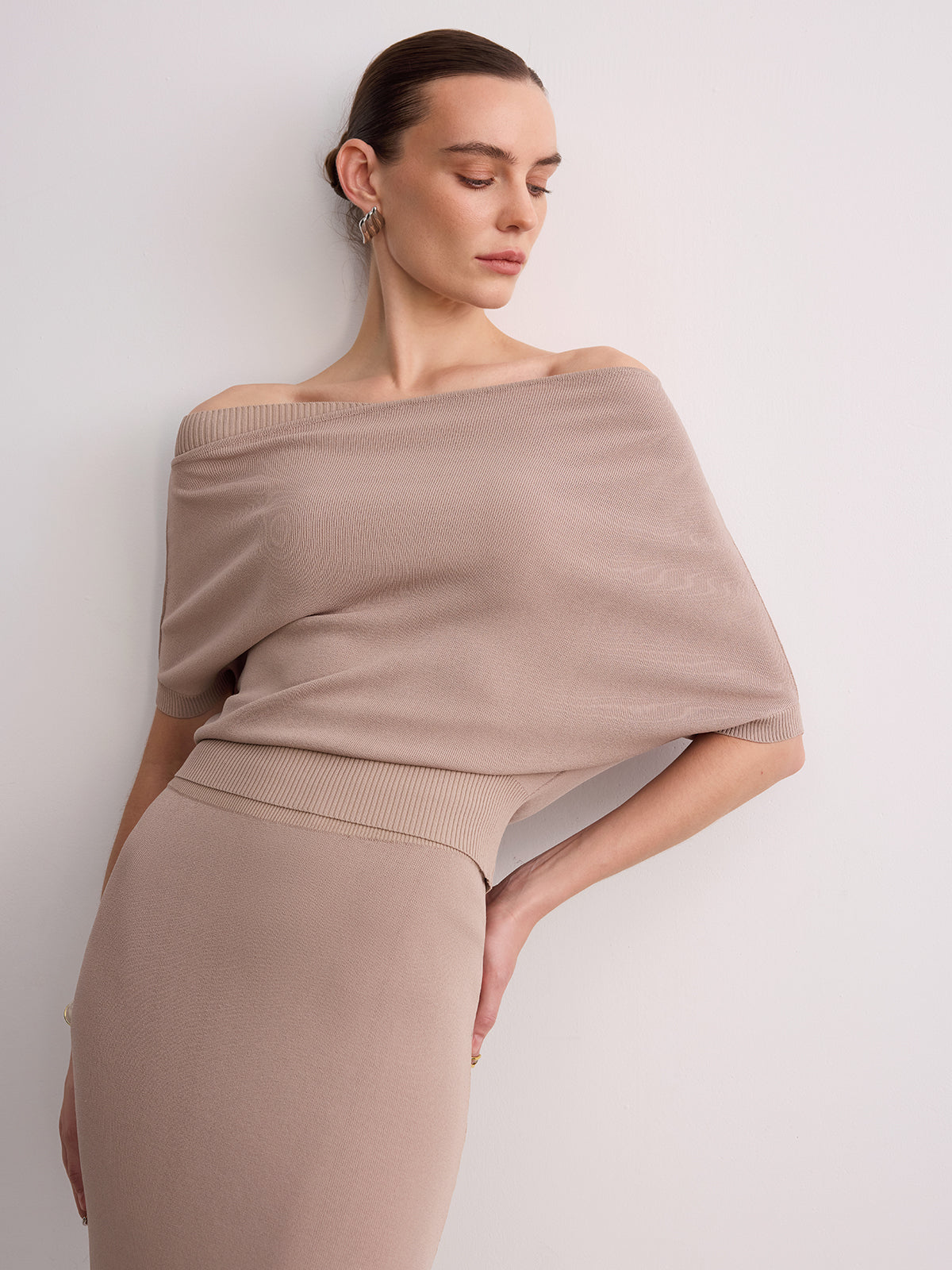 Off-Shoulder Knit Top & Maxi Skirt Set for Women Casual Wear