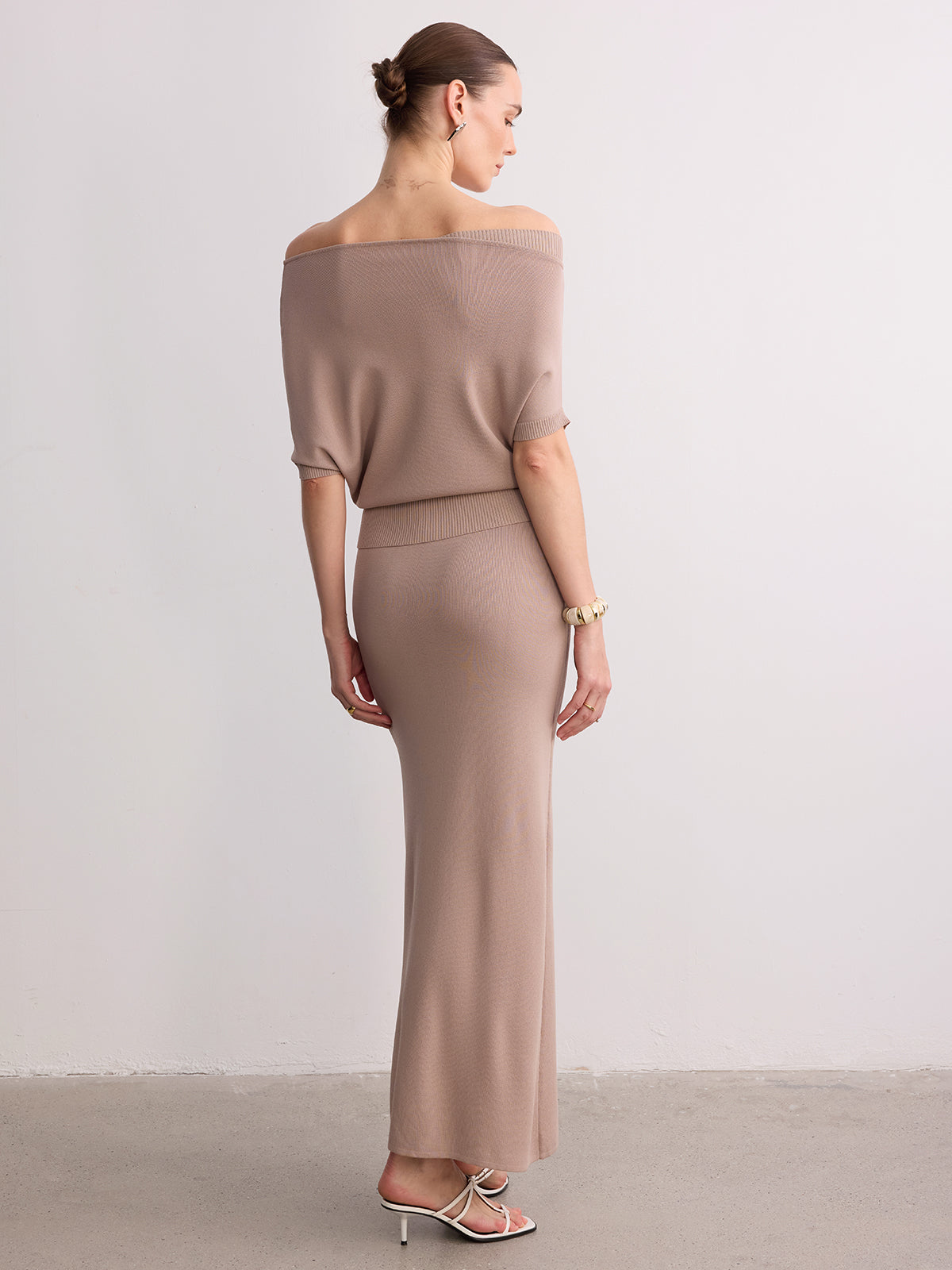 Off-Shoulder Knit Top & Maxi Skirt Set for Women Casual Wear
