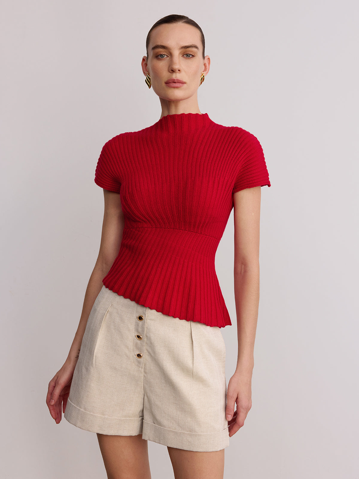 Wool Blend Ribbed Mock Neck Knit Top for Women Winter Essential