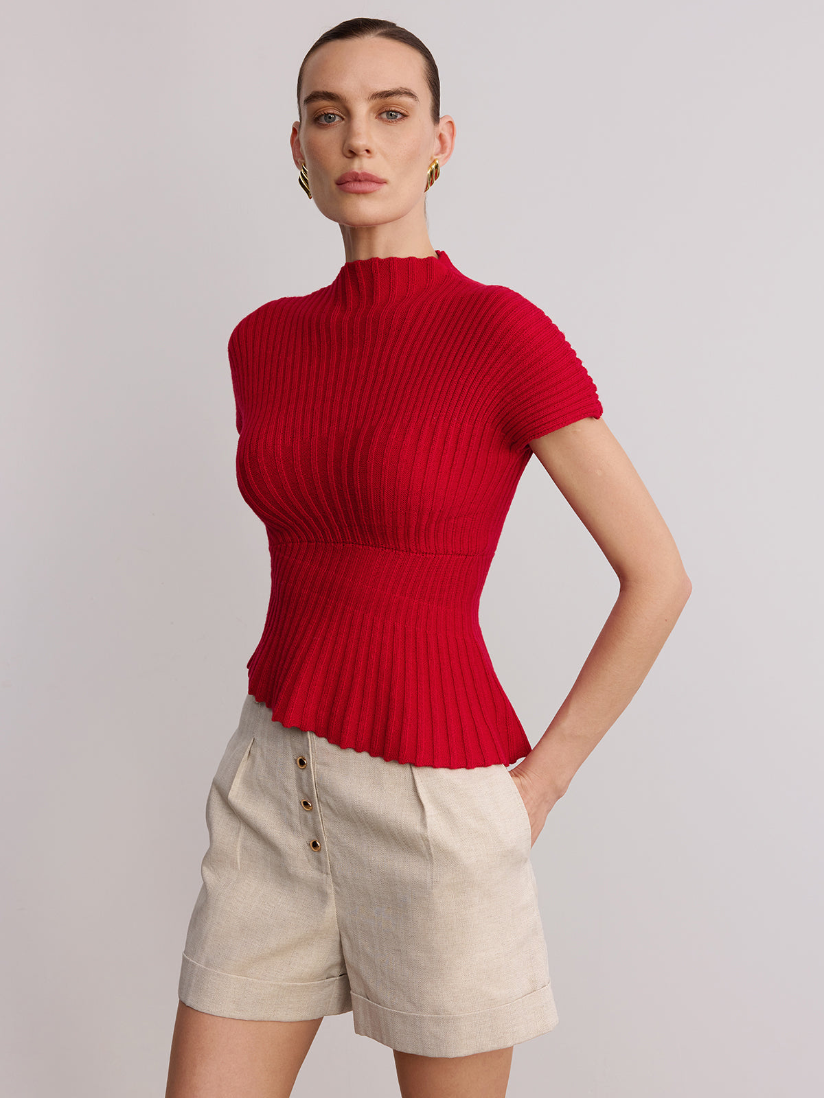 Wool Blend Ribbed Mock Neck Knit Top for Women Winter Essential