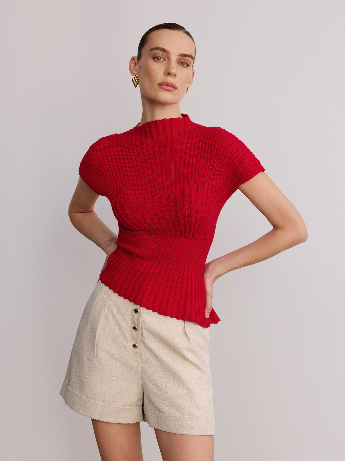Wool Blend Ribbed Mock Neck Knit Top for Women Winter Essential