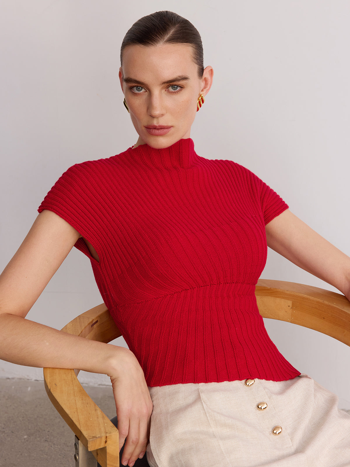 Wool Blend Ribbed Mock Neck Knit Top for Women Winter Essential