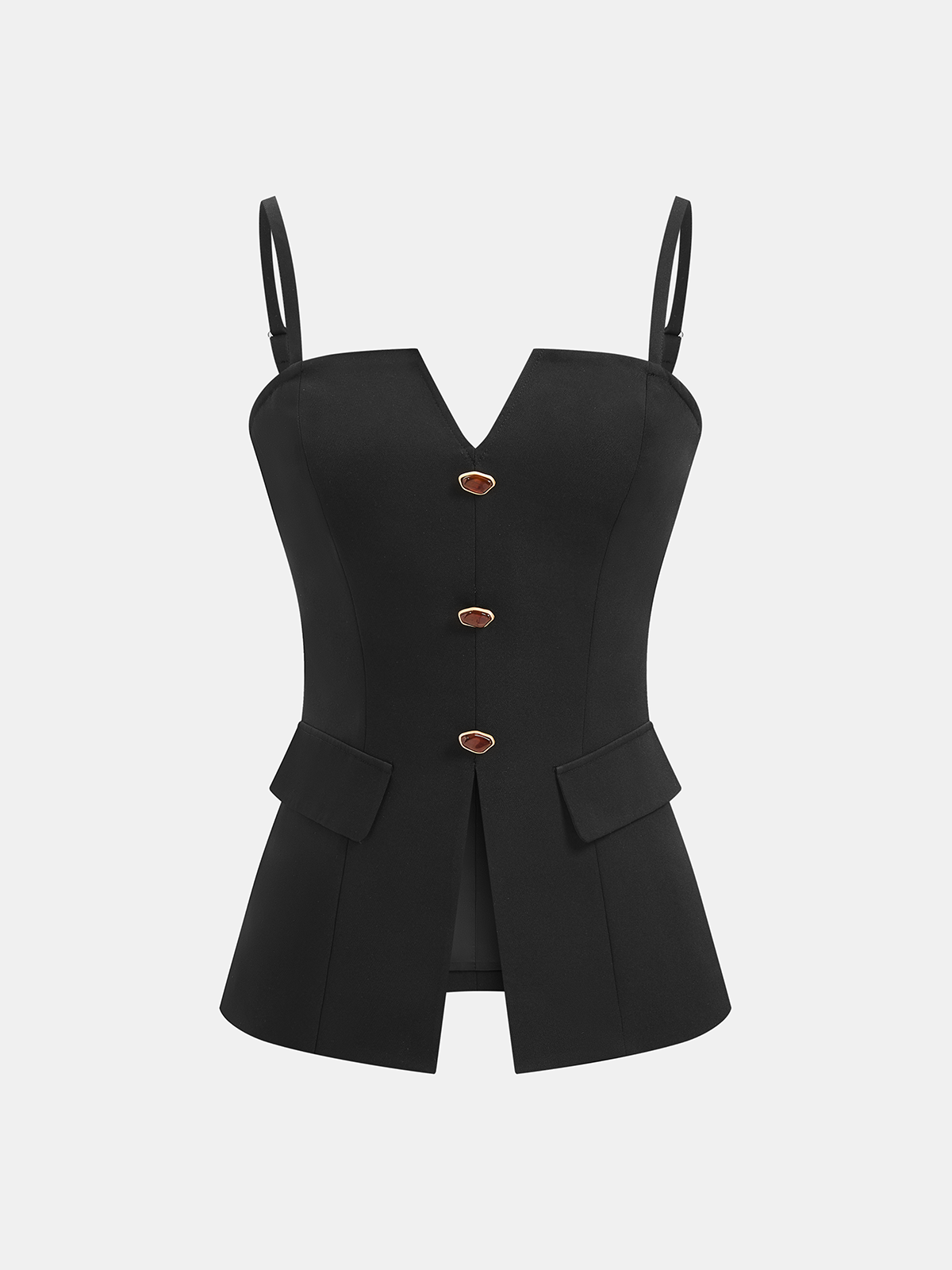 Buttoned Cami Top & Wide Leg Pants Set for Casual Wear