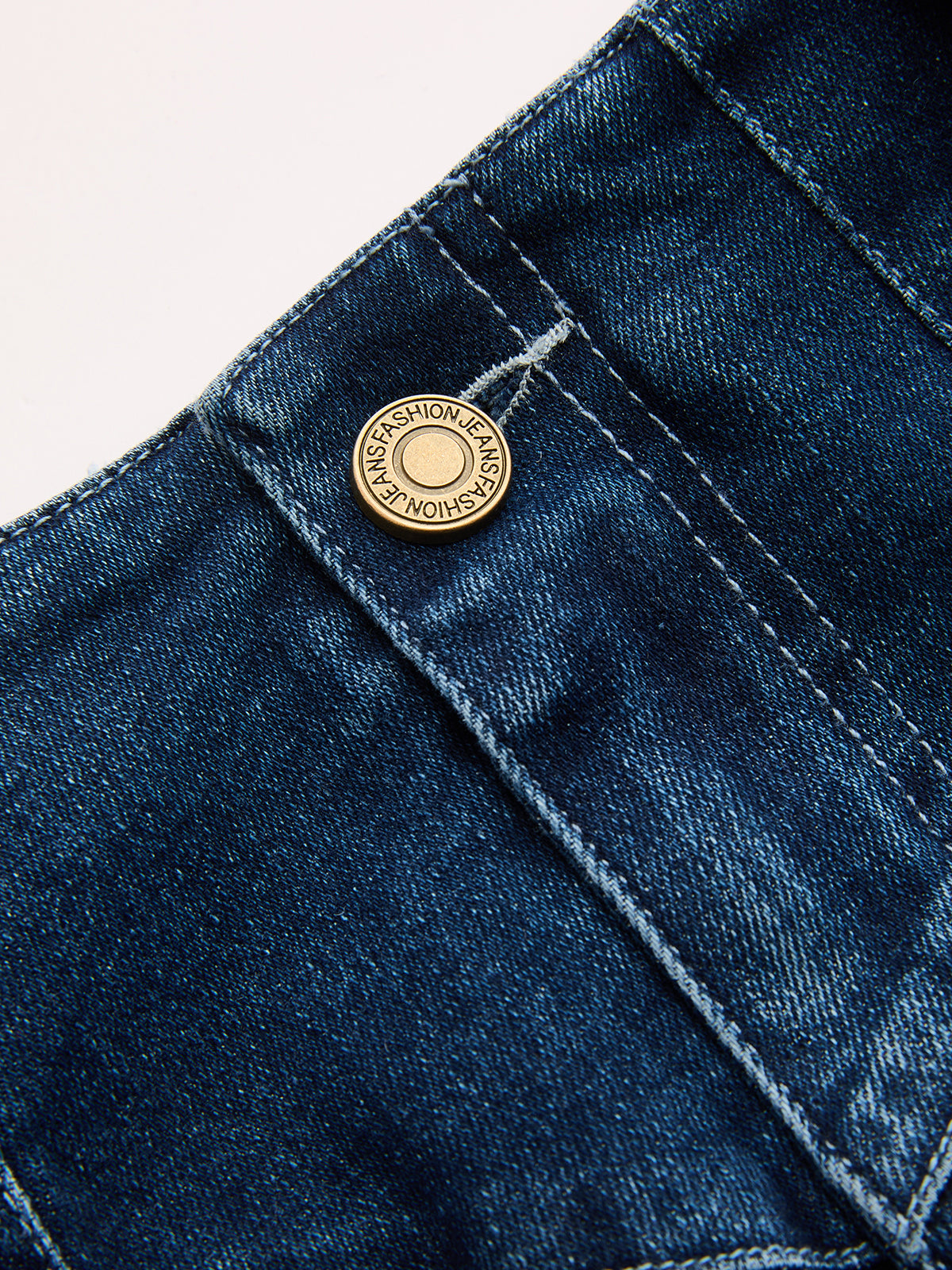 Mid-Waist Straight-Leg Denim Pants for Women Classic Fit