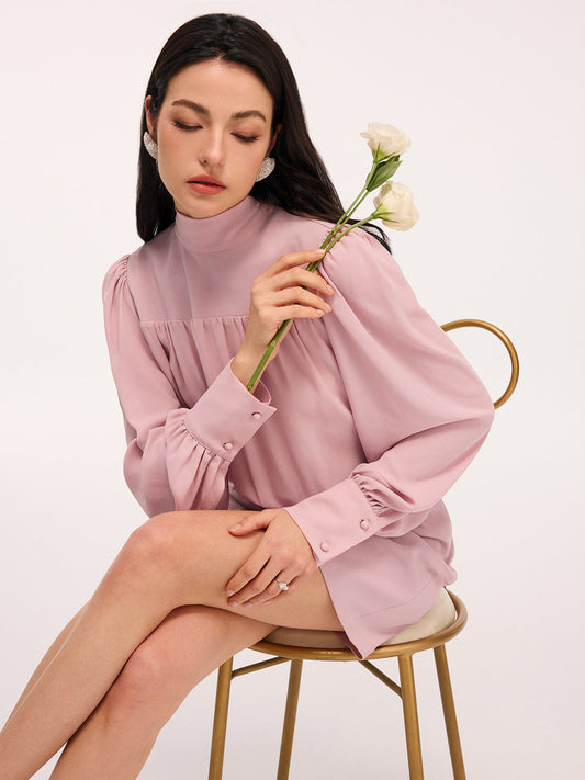 Back Bow Detail Puff-Sleeve Blouson Dress for Elegant Evening Events